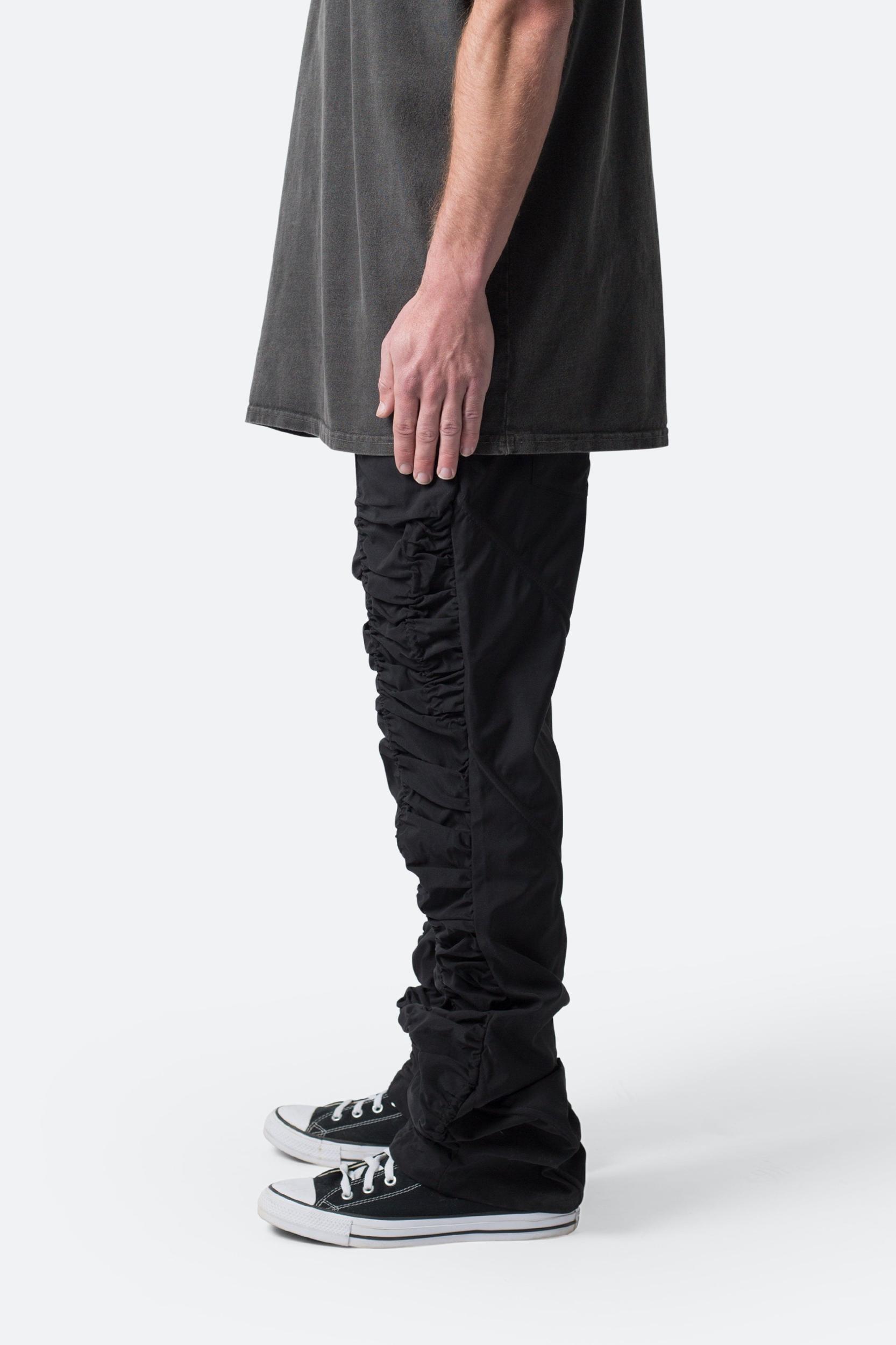 Ruched Stacked Drawcord Pants - Black Product Image
