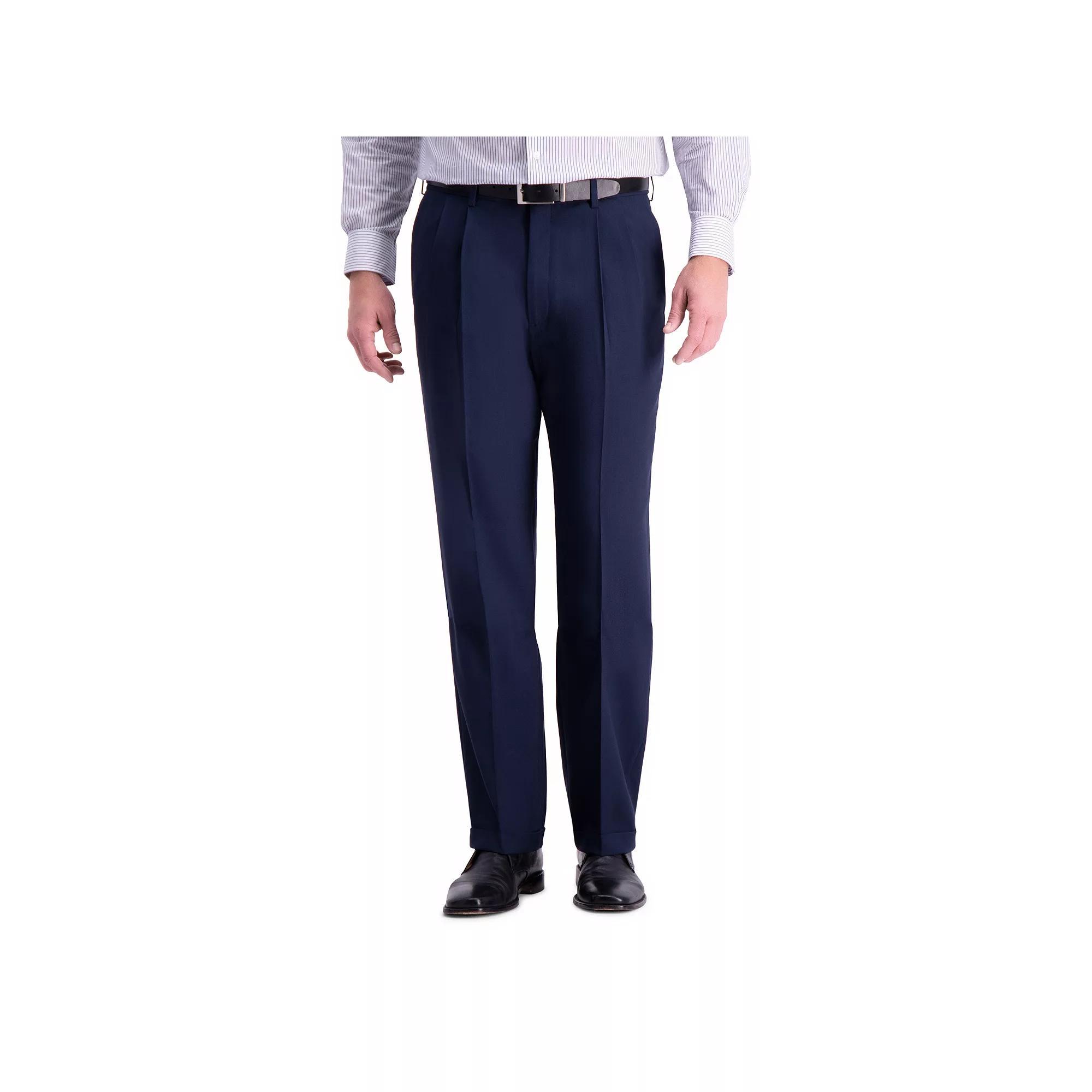 Mens Haggar Premium Comfort Expandable-Waist Classic-Fit Stretch Pleated Dress Pants, Mens Product Image