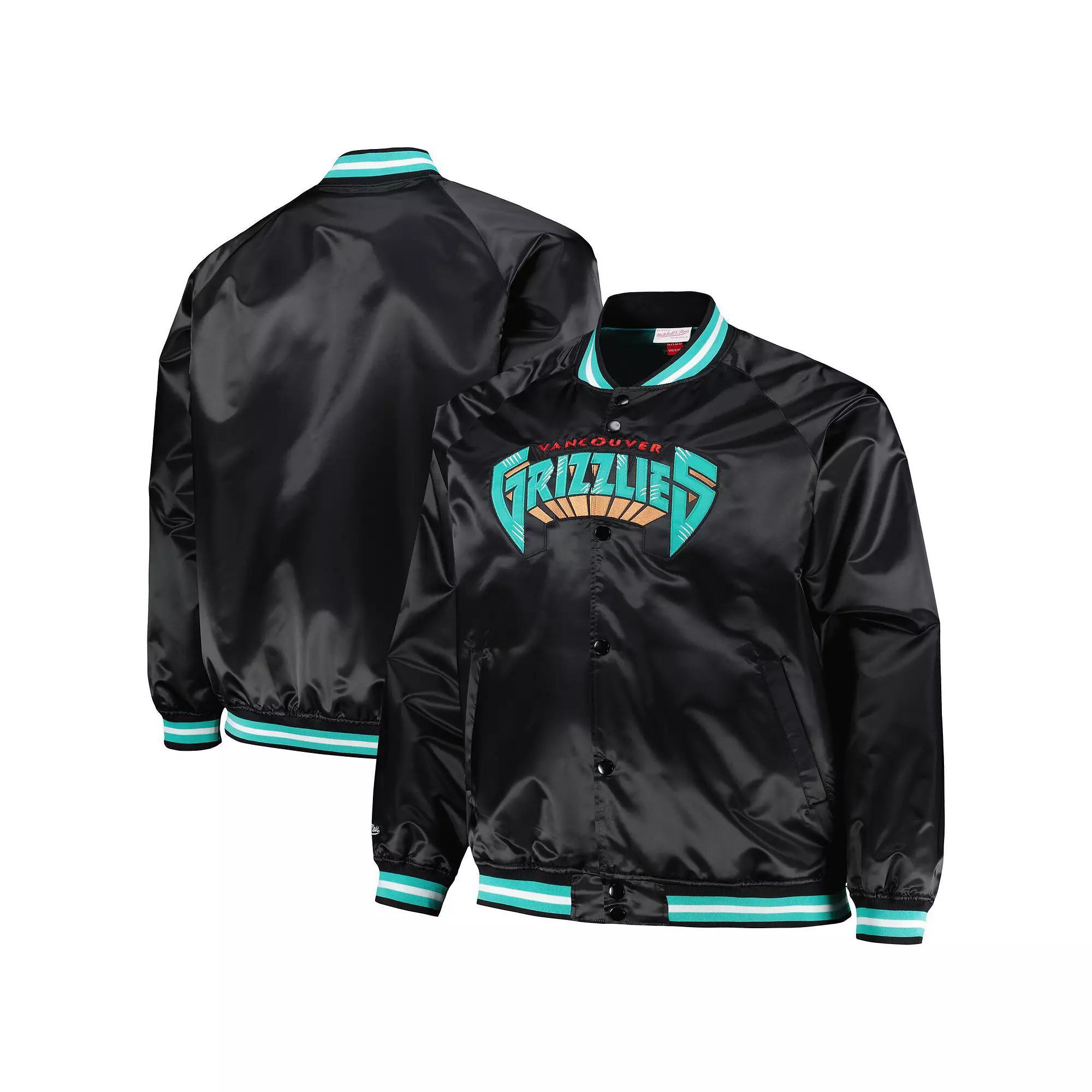 Men's Mitchell & Ness Black Vancouver Grizzlies Big & Tall Hardwood Classics Wordmark Satin Raglan Full-Zip Jacket, Size: 3XB, Nba Black Product Image