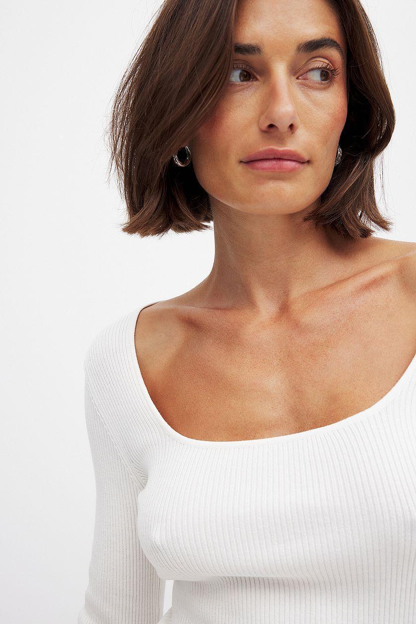 Ribbed Knitted Square Neck Top Product Image