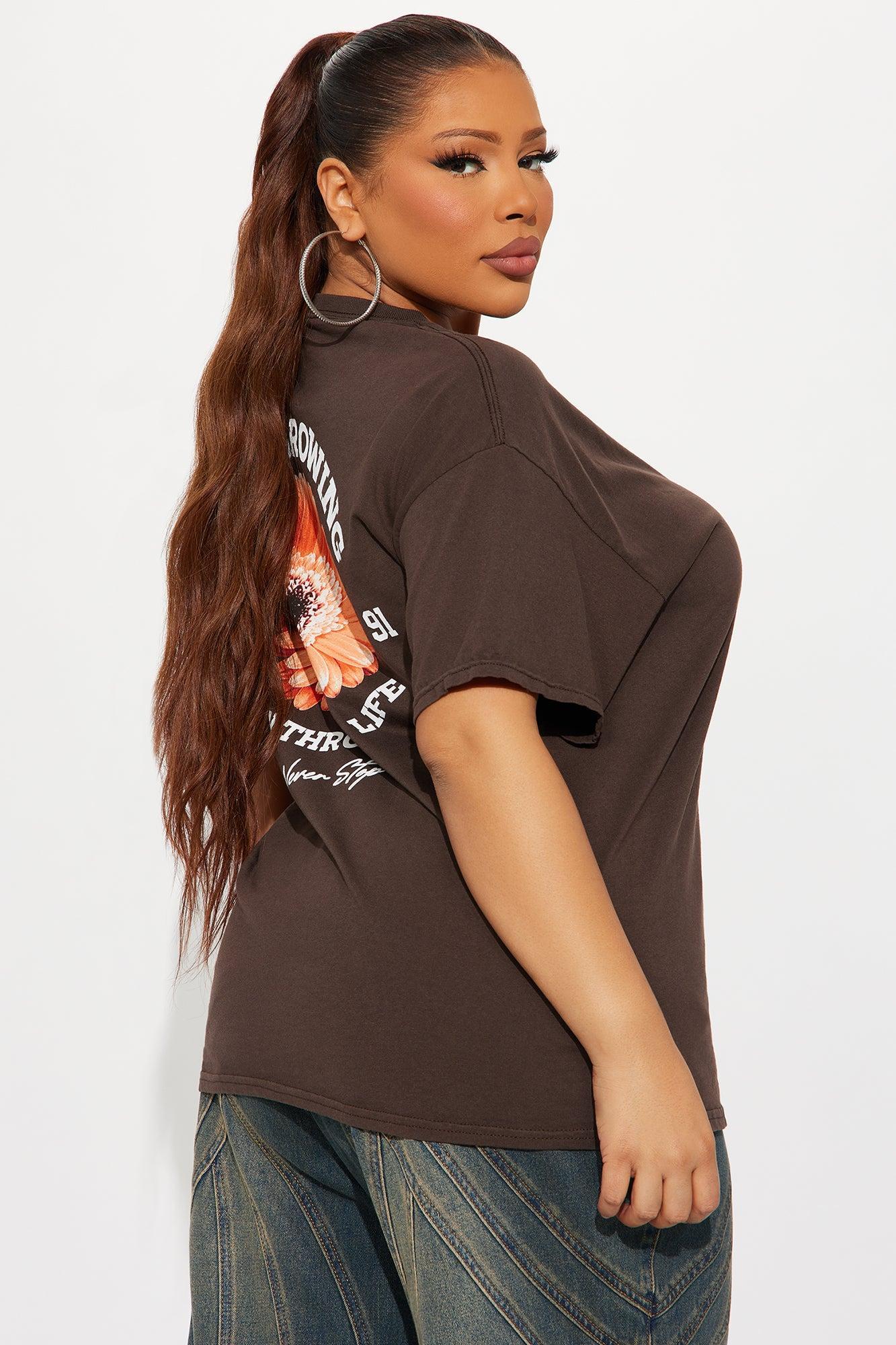 Keep Growing Vintage Washed Tee - Brown Female Product Image