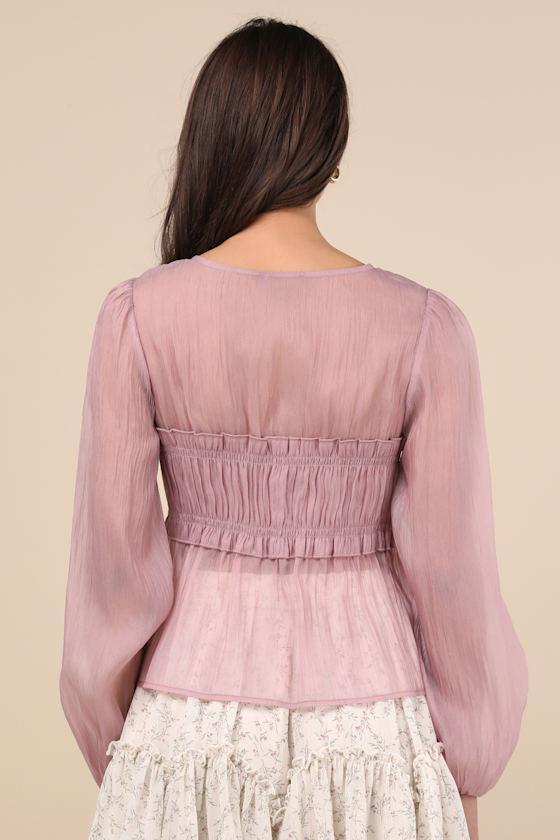 Kyler Mauve Sheer Tie-Front Long Sleeve Top Product Image