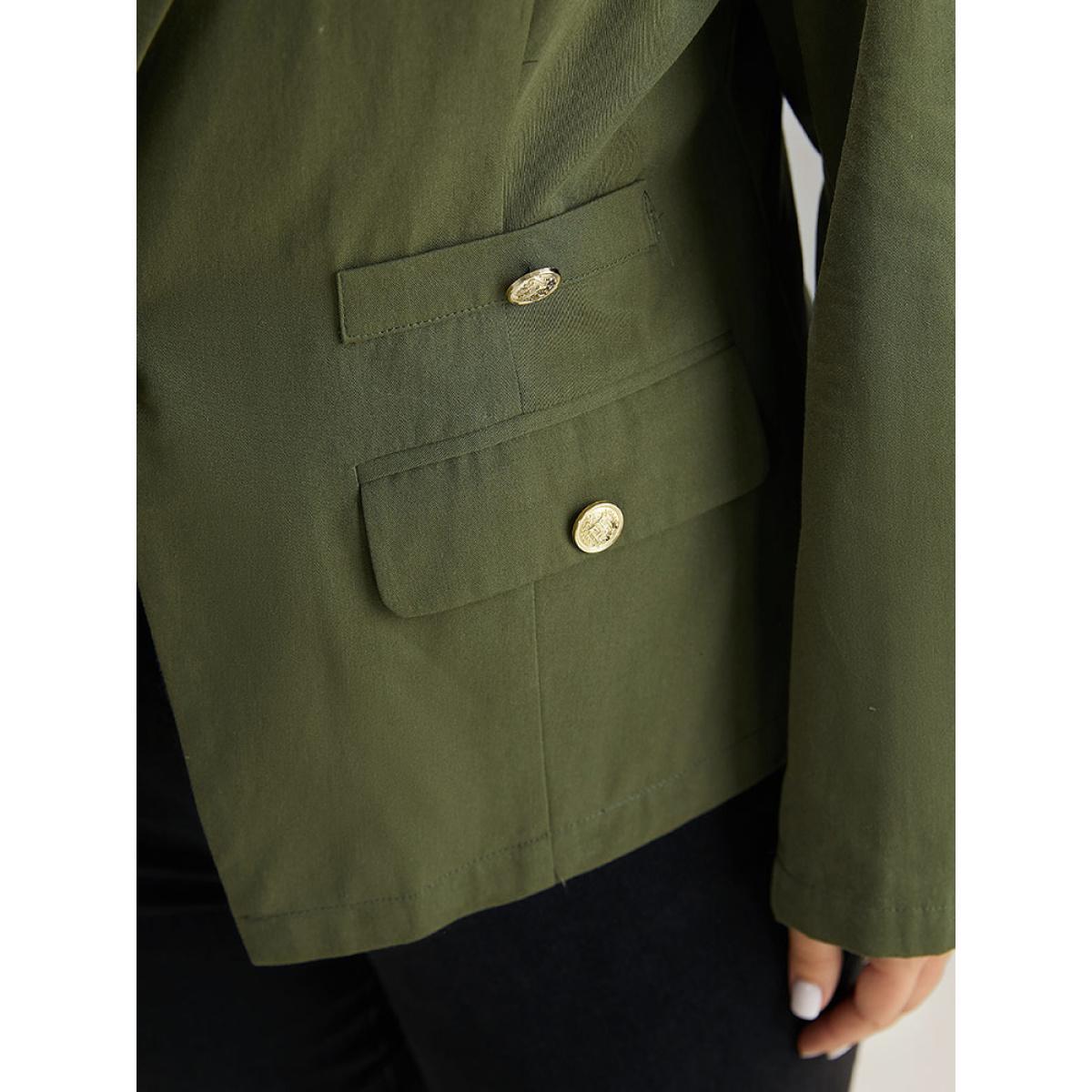 Plus Size Plain Suit Collar Buckle Detail Blazer ArmyGreen Women Work Plain Plain Sleeve Long Sleeve Suit Collar 22-24/3X Office Blazers BloomChic Product Image