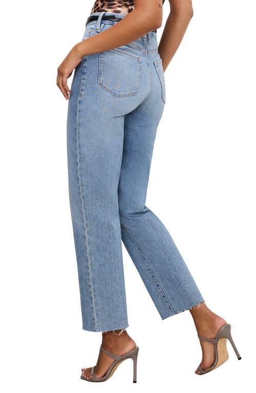 Good American Good Boy Raw Hem High Waist Ankle Straight Leg Jeans in Indigo766 at Nordstrom, Size 15 Product Image