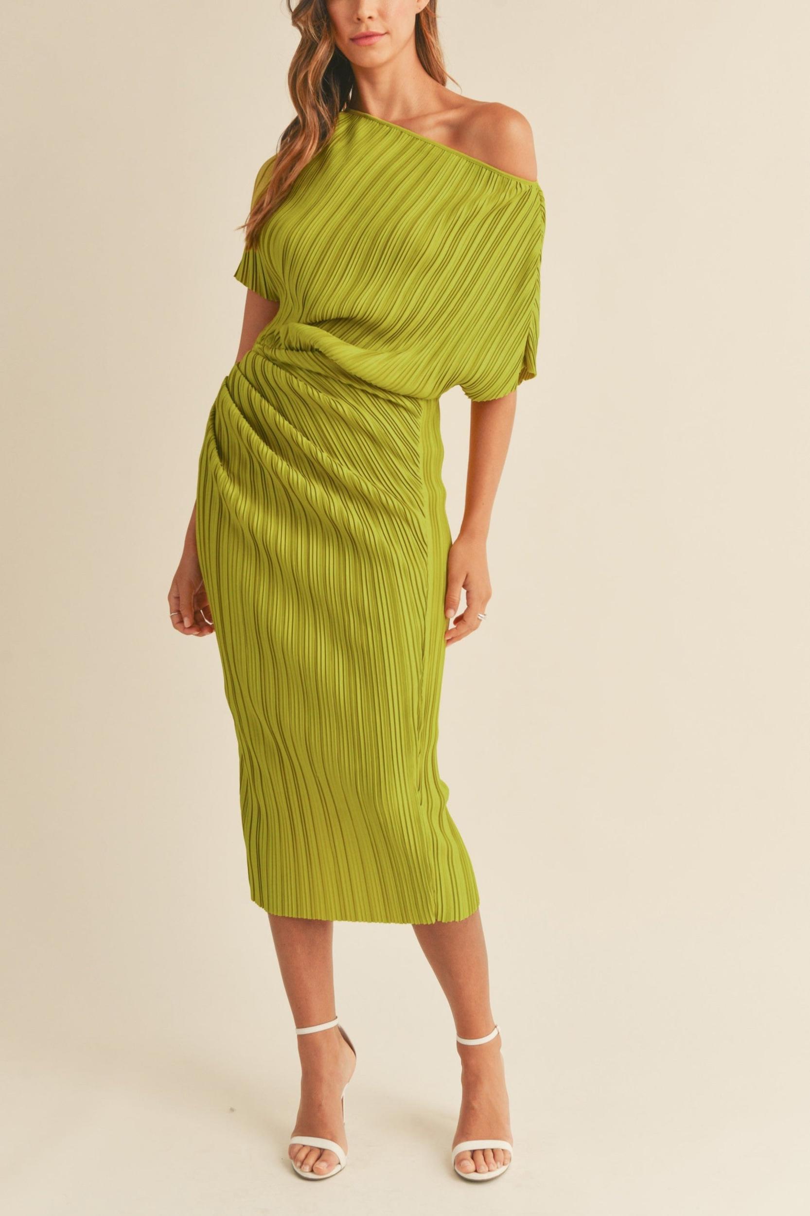 One Shoulder Pleated Midi Dress Product Image