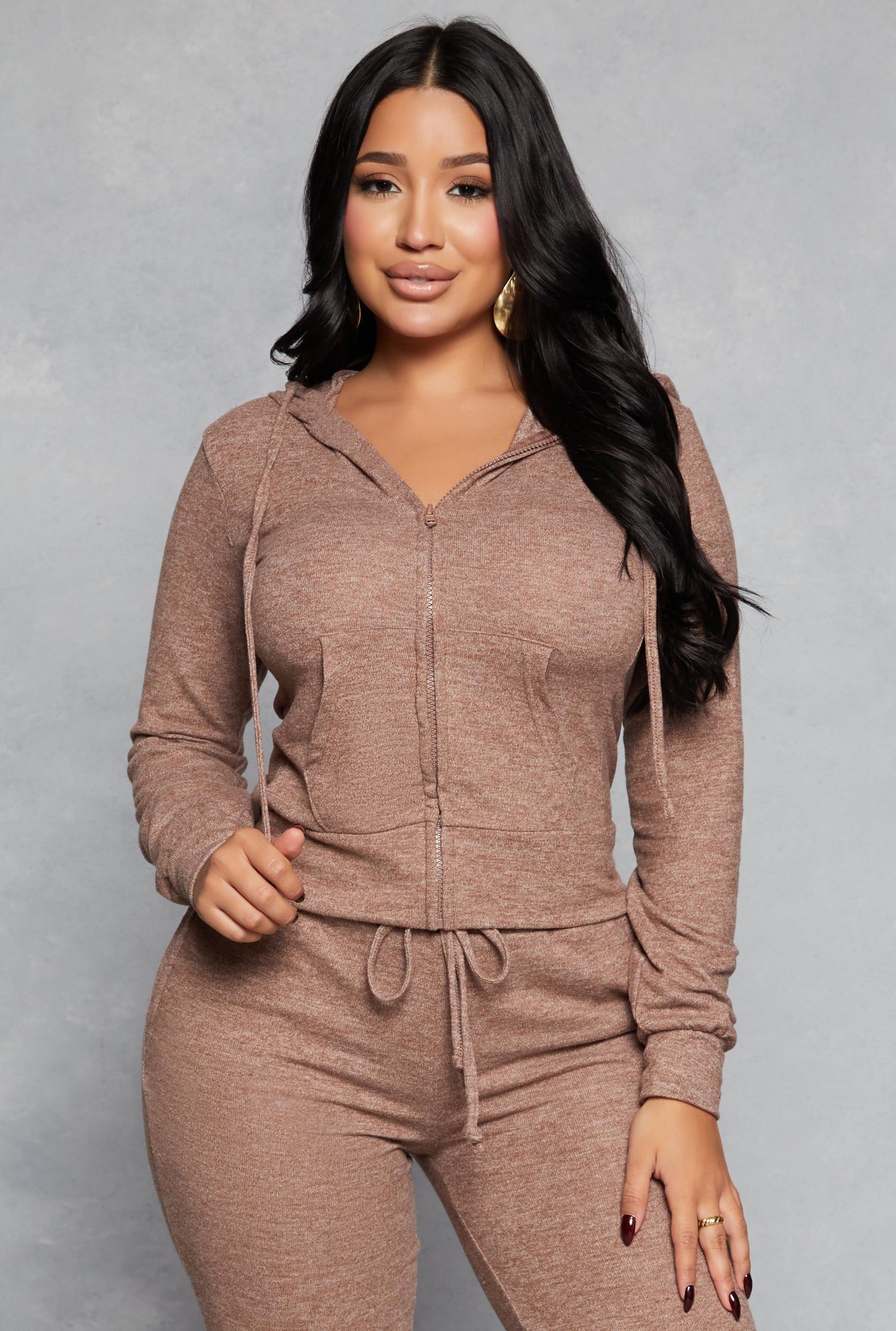 Womens Daisy Brushed Knit Zip Front Hoodie Product Image
