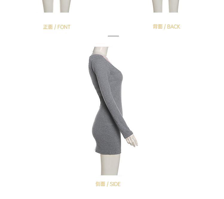 Long-Sleeve Two Tone Mock Two-Piece Mini Sheath Dress Product Image