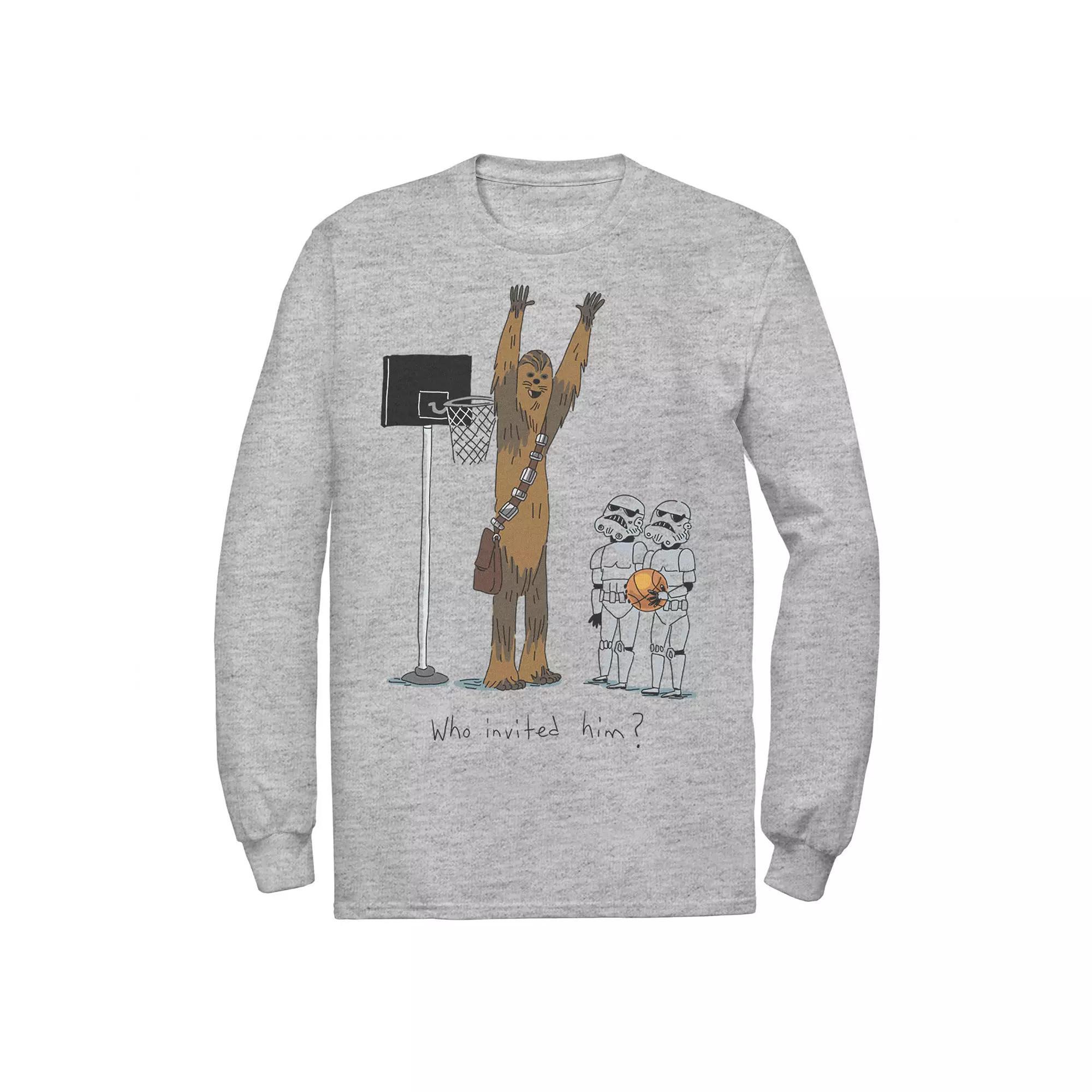Disney's Star Wars Men's Chewbacca Basketball Who Invited Him Long Sleeve Tee, Size: 5XL, Athletic Grey Product Image