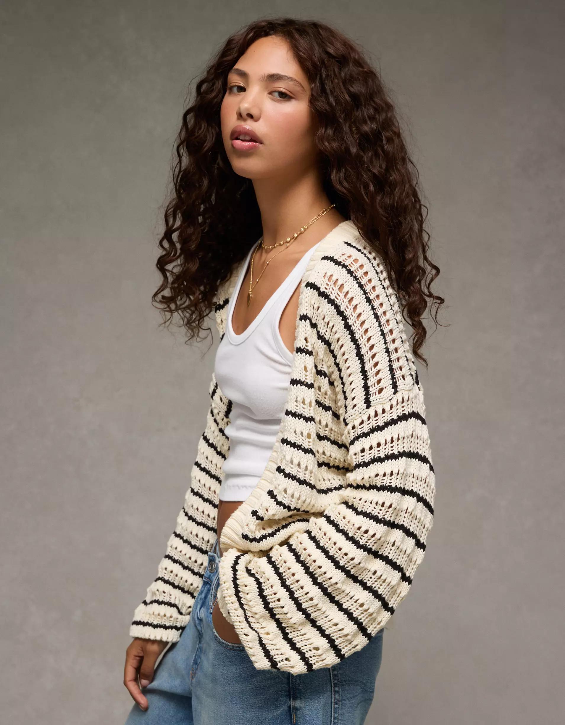 AE Balloon Sleeve Crochet Cardigan Product Image