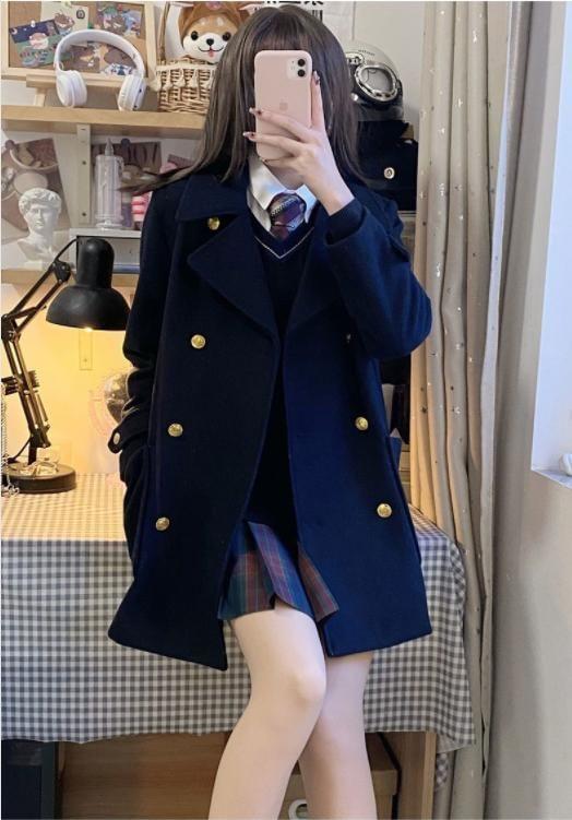 Double Breasted Plain Coat Product Image