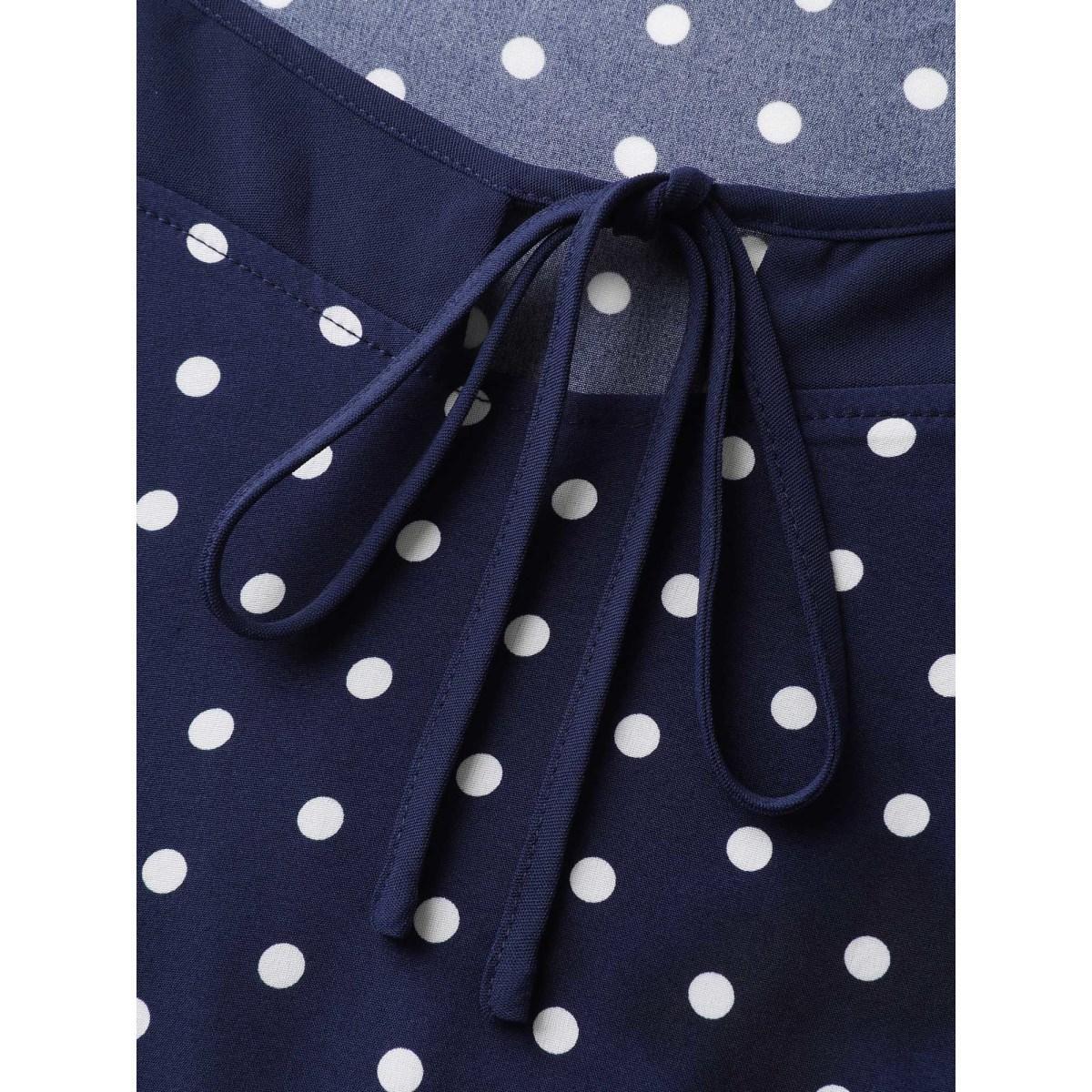 Plus Size Polka Dots Stretchy Waist Pockets Midi Dress Navy Women Heart neckline Cap Sleeve Curvy BloomChic 18-20/2X Product Image