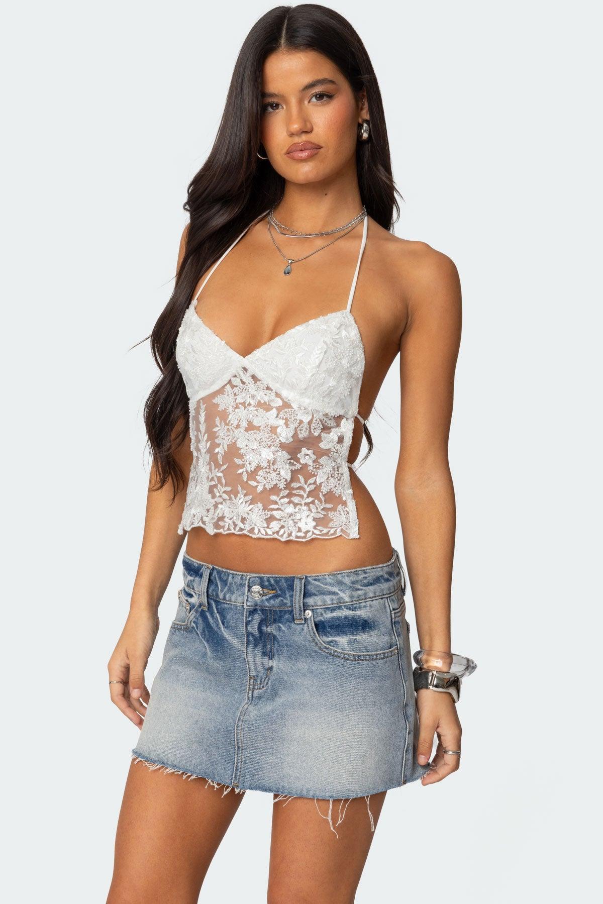 Nyx Backless Sheer Lace Top Product Image