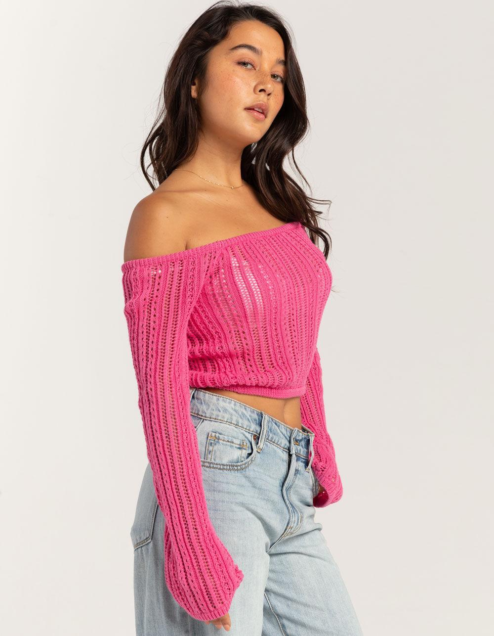 RSQ Womens Linear Stitch Off The Shoulder Sweater - PINK Product Image