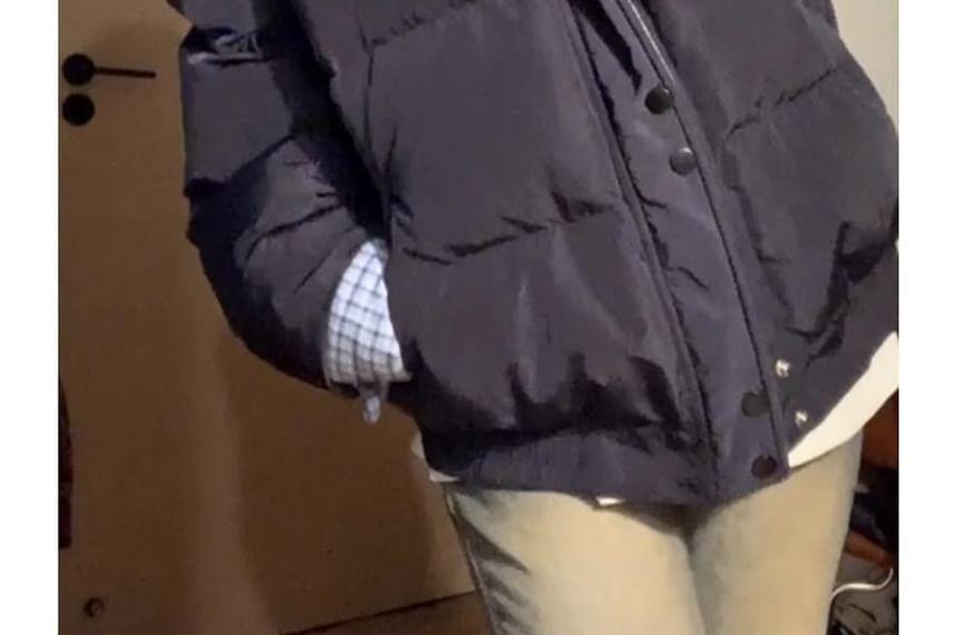 Plaid Lining Zip-Up Puffer Jacket Product Image