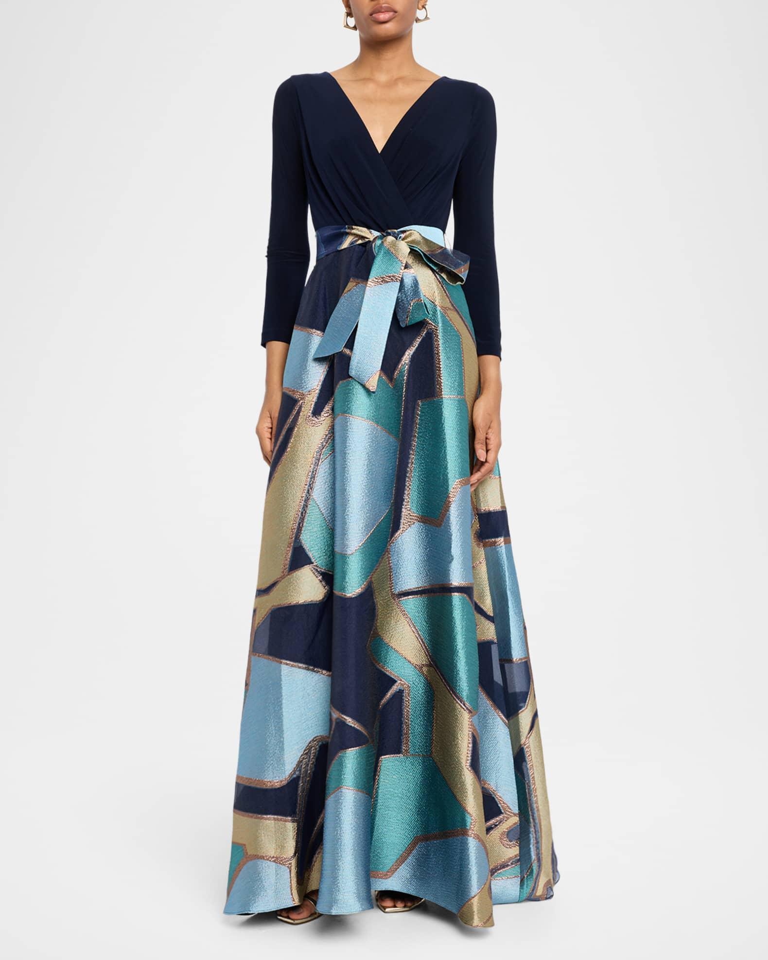 Mixed Media Jersey & Metallic Jacquard Gown Product Image