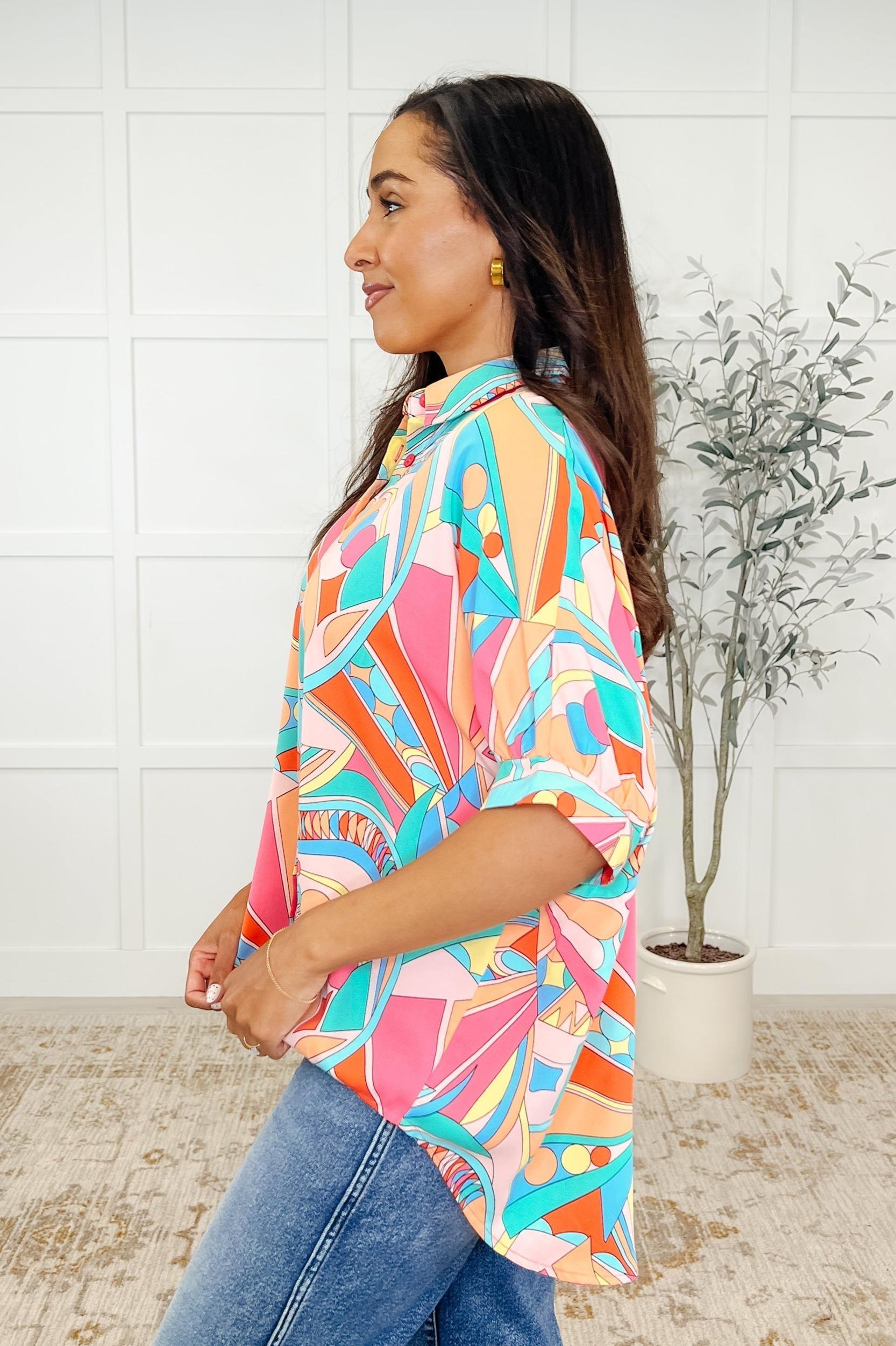 Lizzy Flutter Sleeve Top in Royal and Magenta Mod Floral Product Image