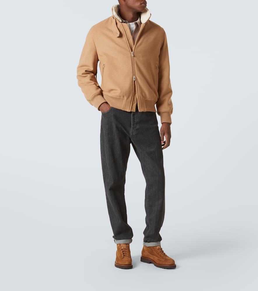 BRUNELLO CUCINELLI Shearling-trimmed Cashmere Jacket In Brown Product Image