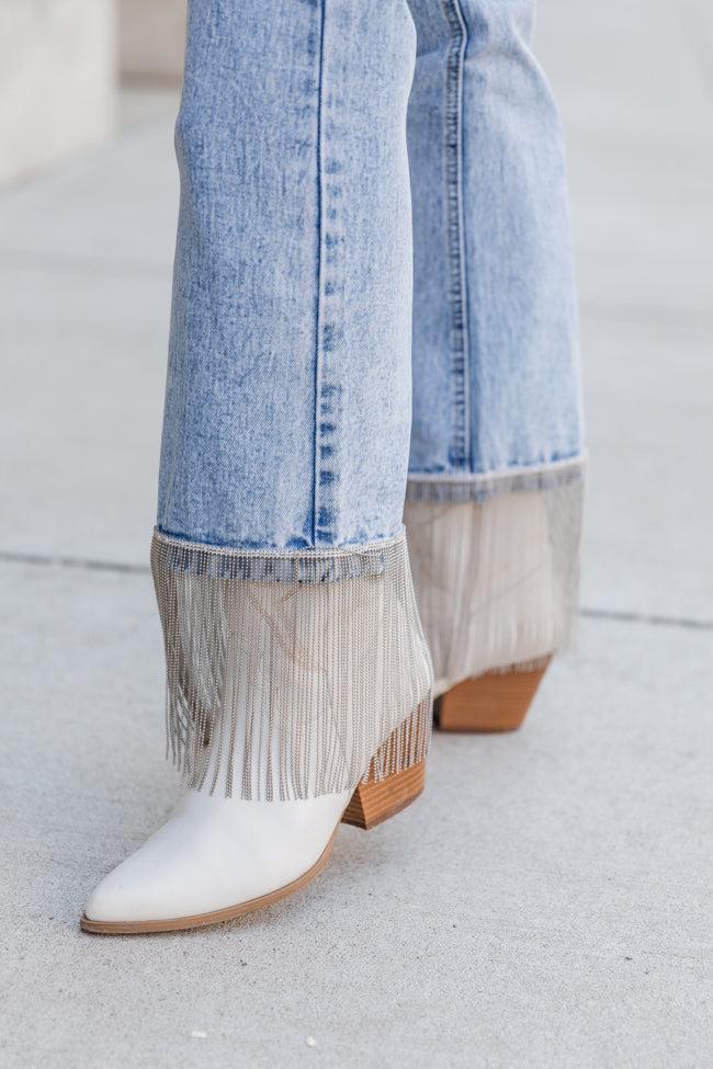 Miranda Light Wash Silver Fringe Straight Leg Jeans FINAL SALE Product Image