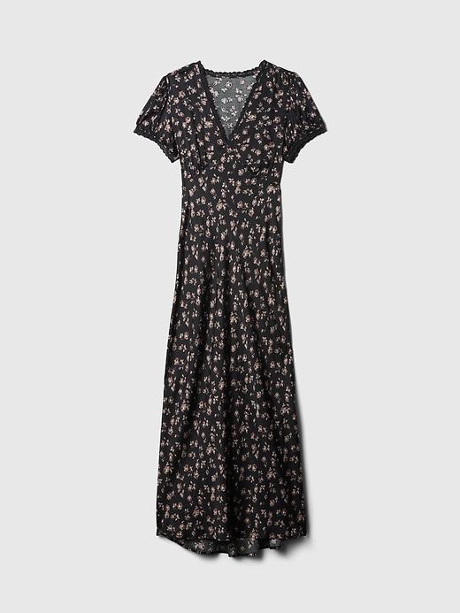Satin Lace-Trim Floral Maxi Dress Product Image