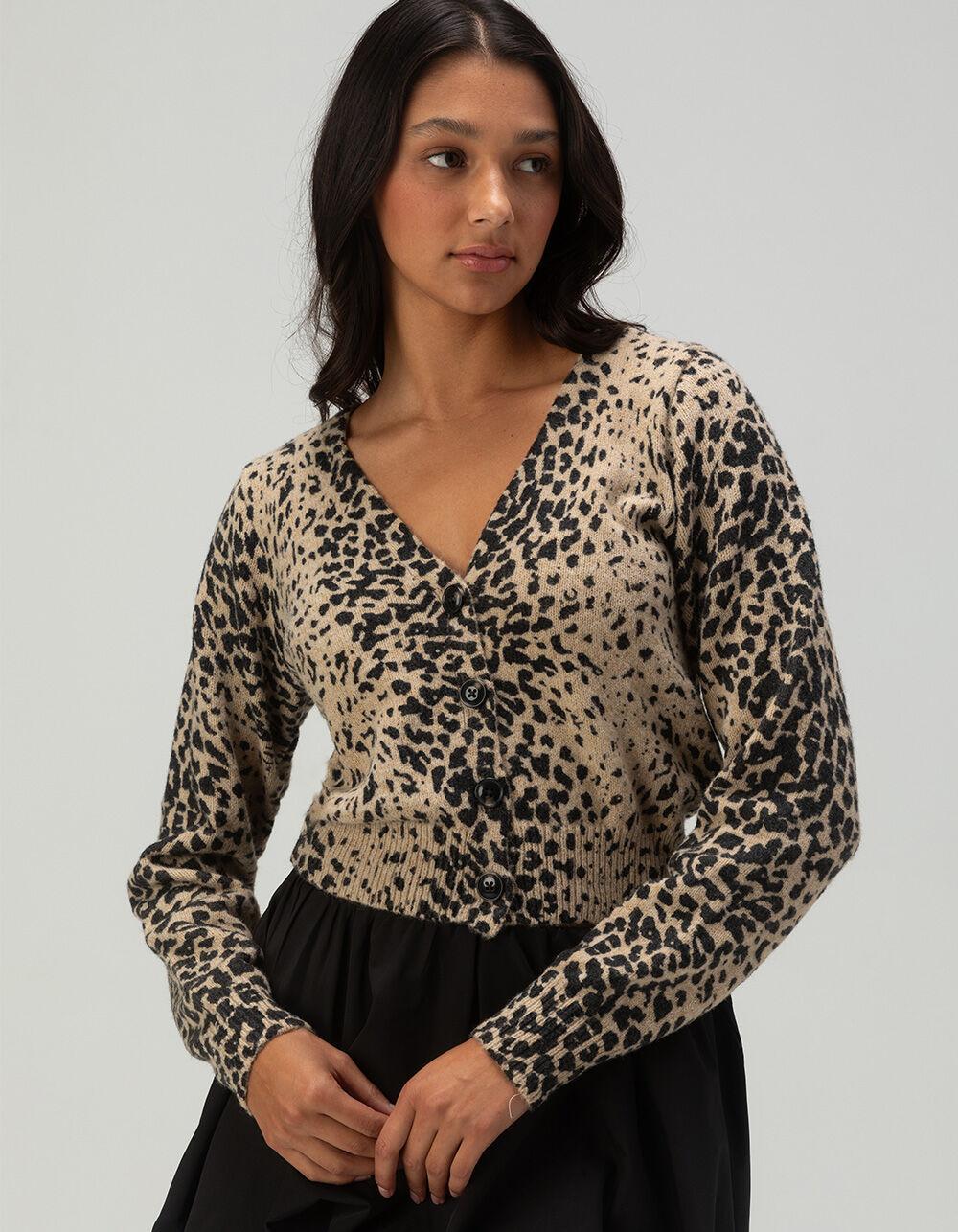 WEST OF MELROSE Leopard Womens Cardigan - LEOPARD Product Image