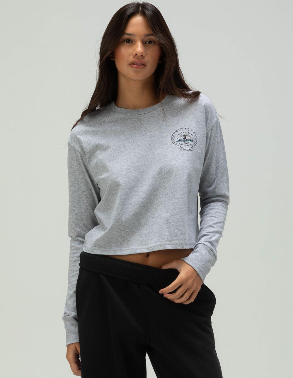 SALTY CREW Scallop Womens Crop Long Sleeve Tee - HEATHER GRAY Product Image