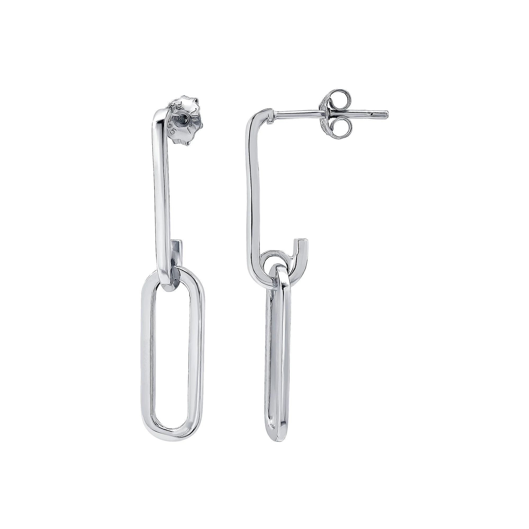 Aleure Precioso Sterling Silver Paperclip Link Linear Drop Earrings, Women's, Silver Tone Product Image