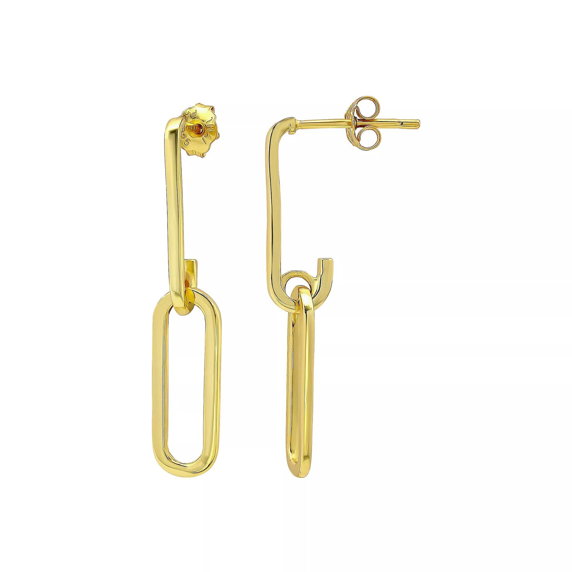 Aleure Precioso Sterling Silver Paperclip Link Linear Drop Earrings, Women's, Gold Tone Product Image