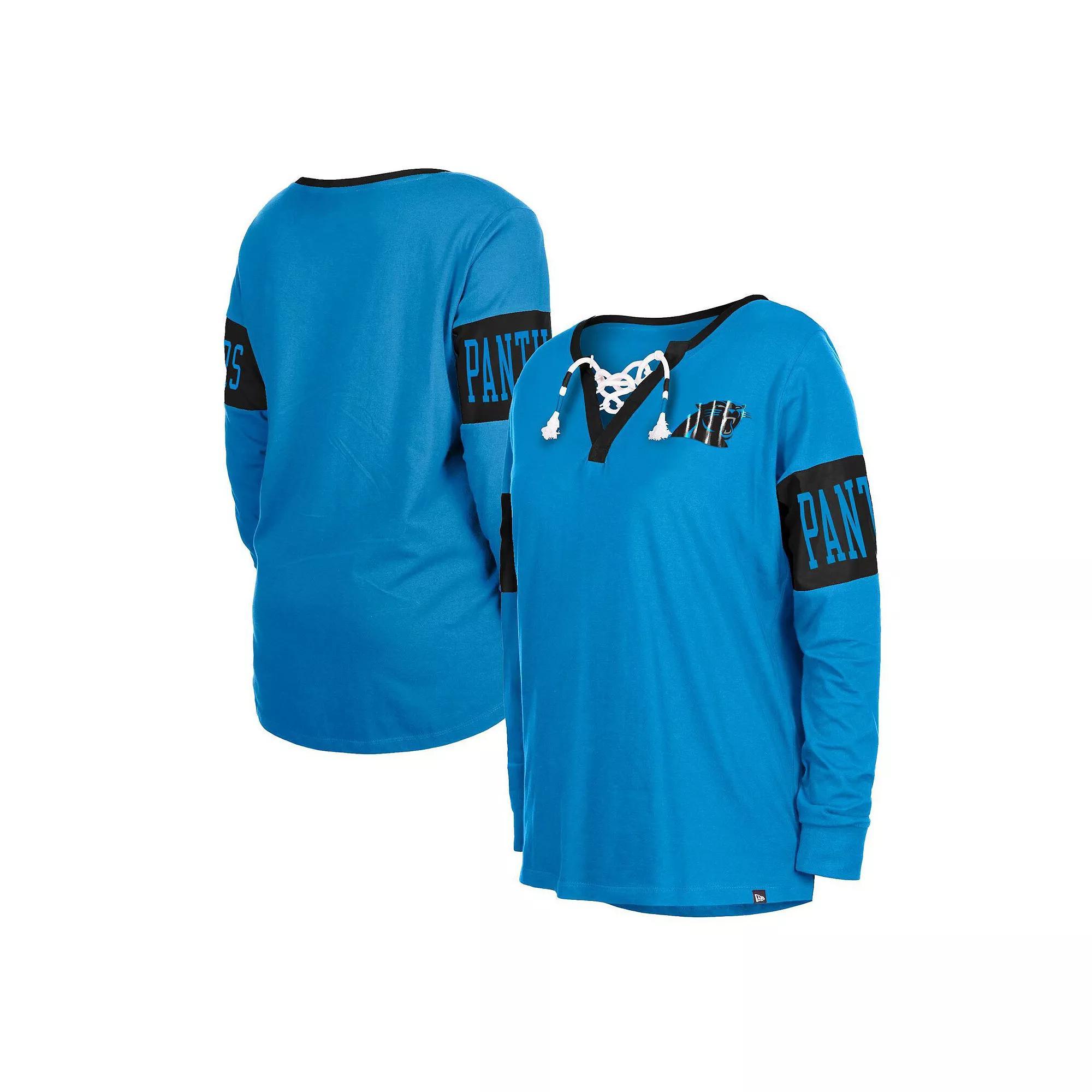 Women's New Era Blue Carolina Panthers Lace-Up Notch Neck Long Sleeve T-Shirt, Size: Medium Product Image