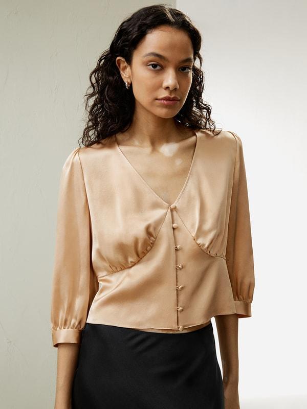 Fitted Retro Corset Silk Top Product Image