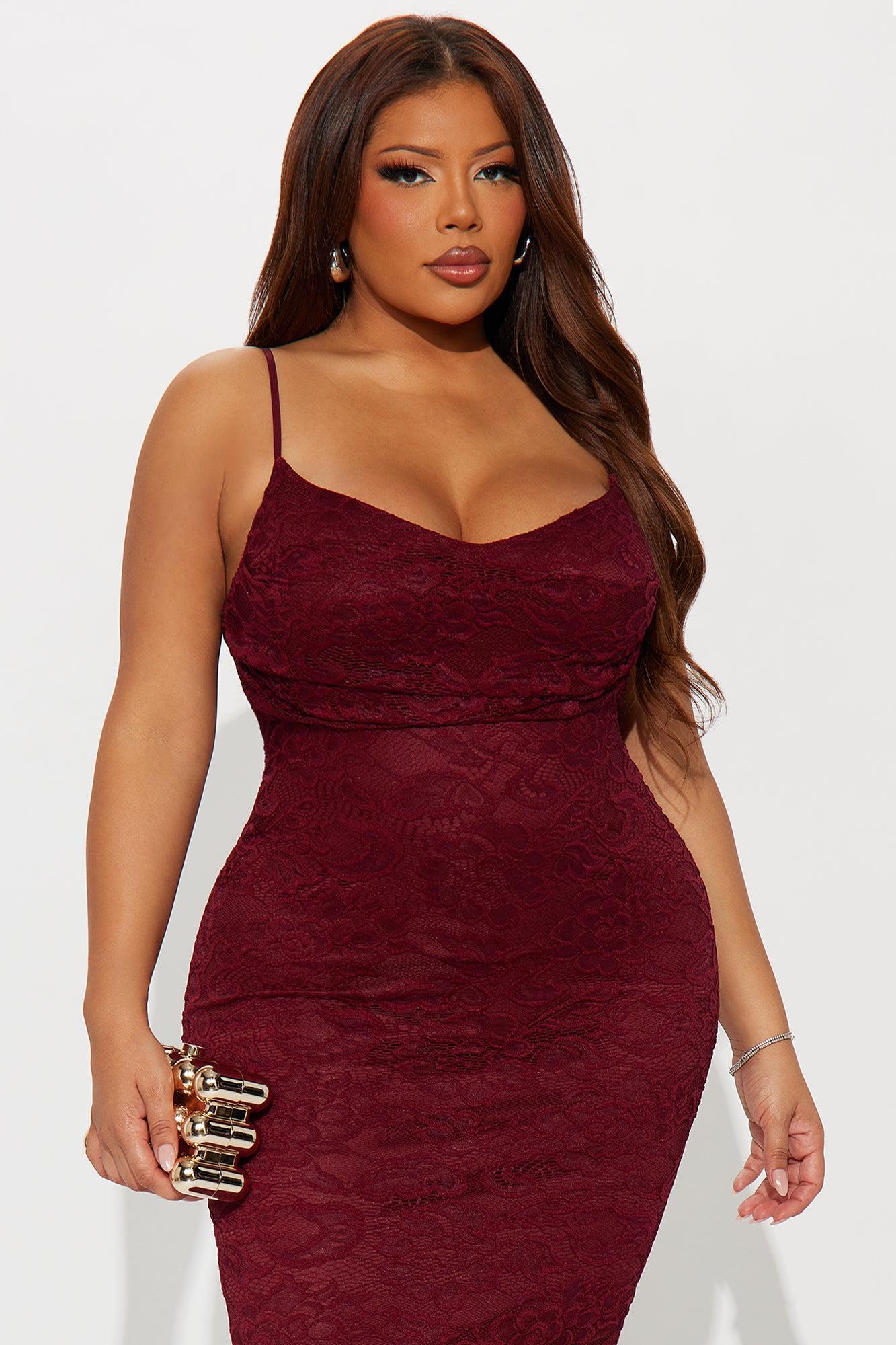 Elegant Lace Maxi Dress - Burgundy Product Image