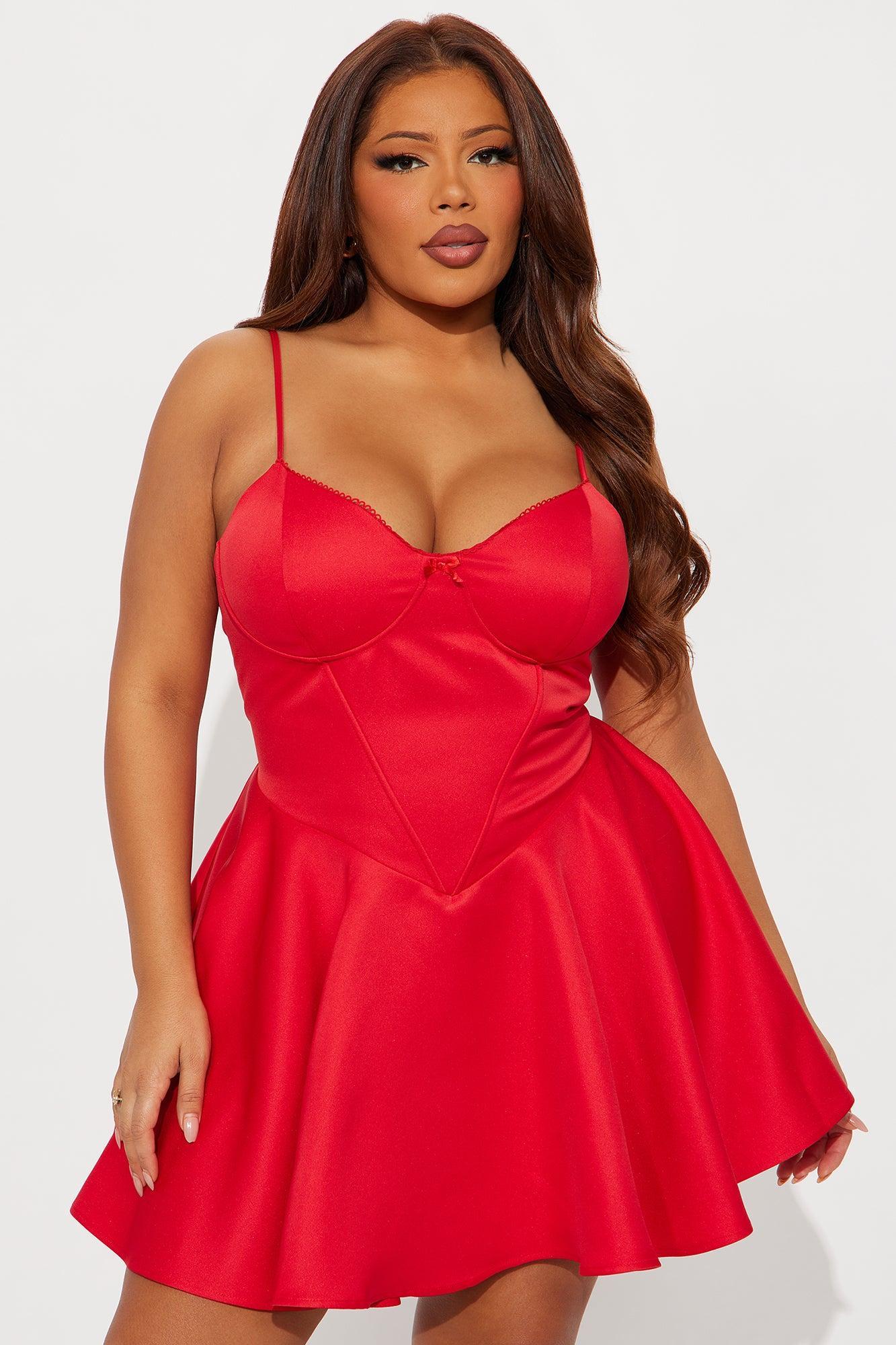 Seductive Essence Satin Corset Mini Dress - Red Female Product Image