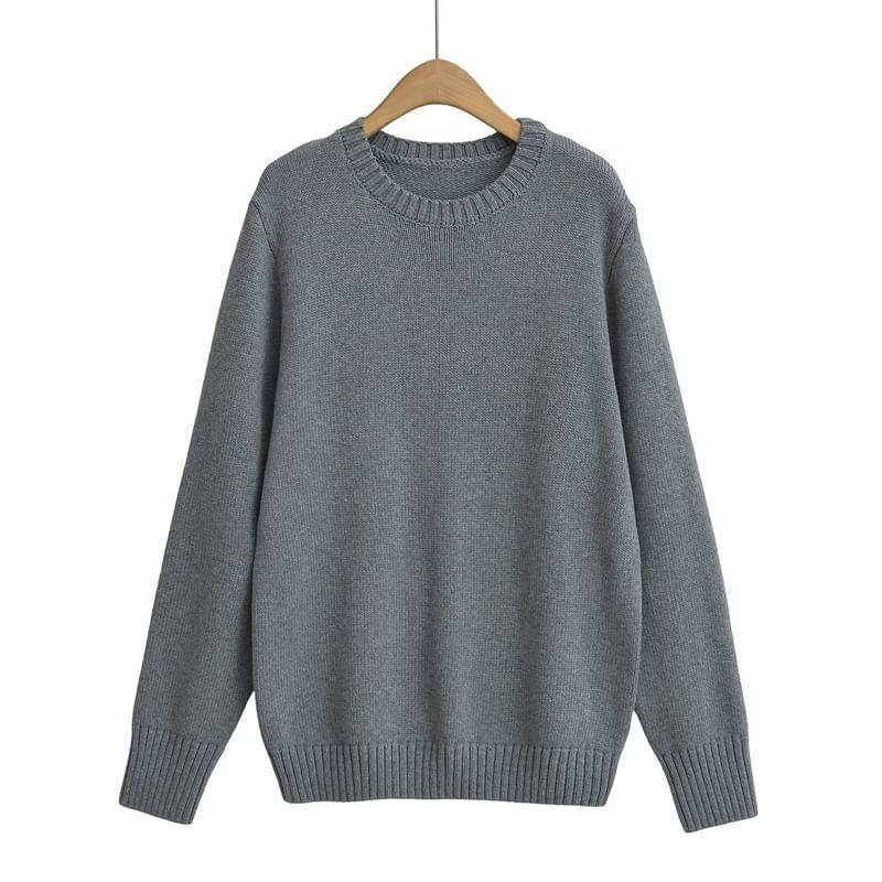 Crew Neck Plain Oversized Sweater Product Image