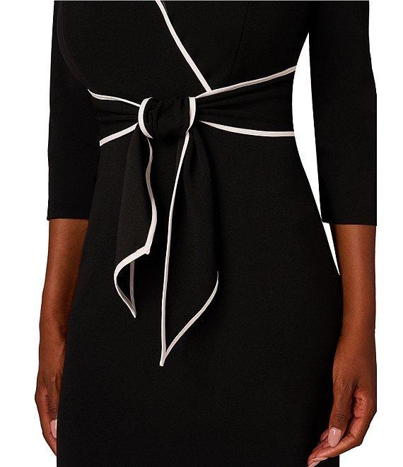 Adrianna Papell Vneck Contrast Trim Tie Waist Crepe Sheath Dress Product Image