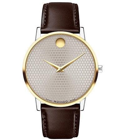 Movado Mens Museum Classic Quartz Analog Two-Tone Brown Leather Strap Watch Product Image