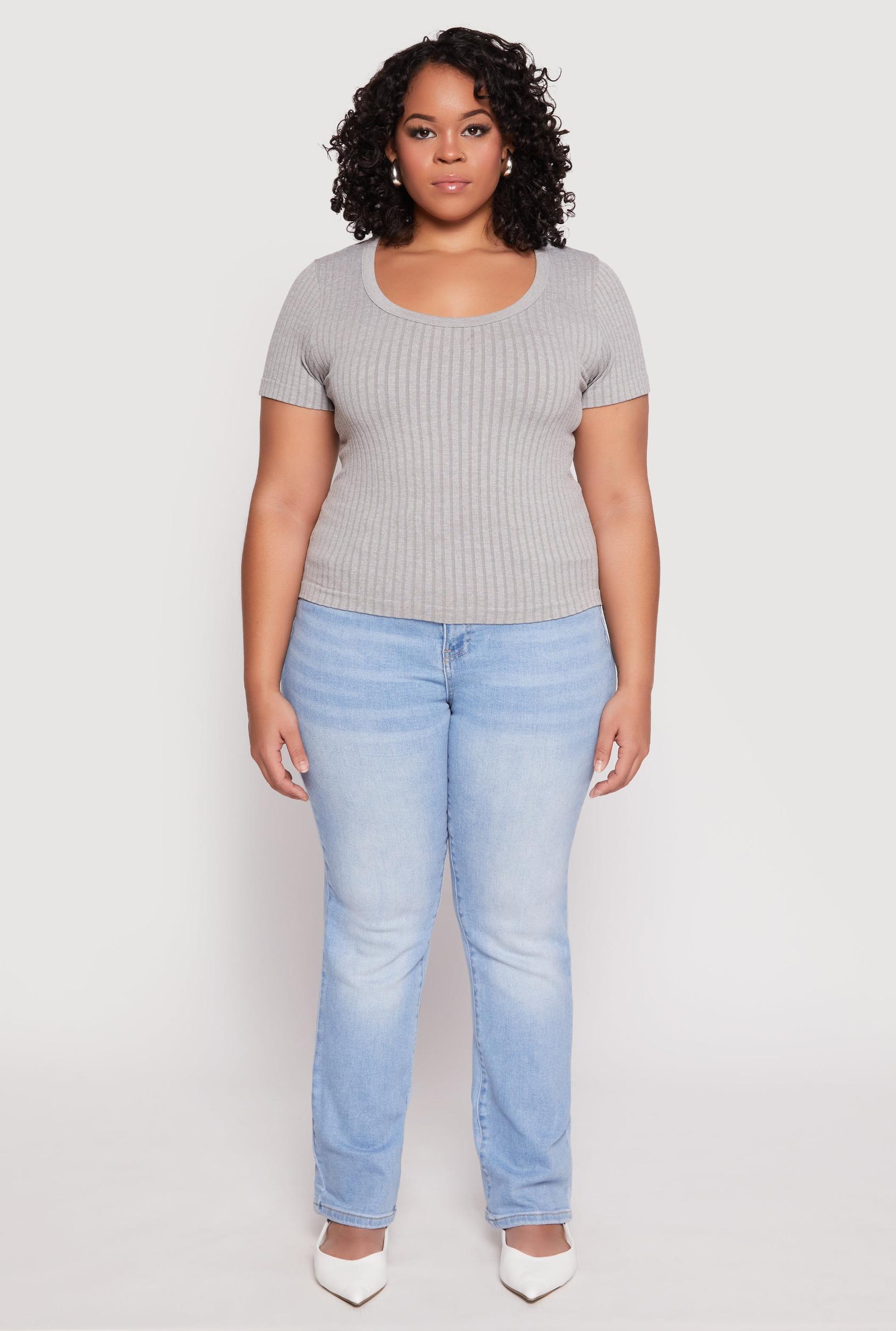 Womens Plus Size Basic Ribbed Knit Seamless Top Product Image