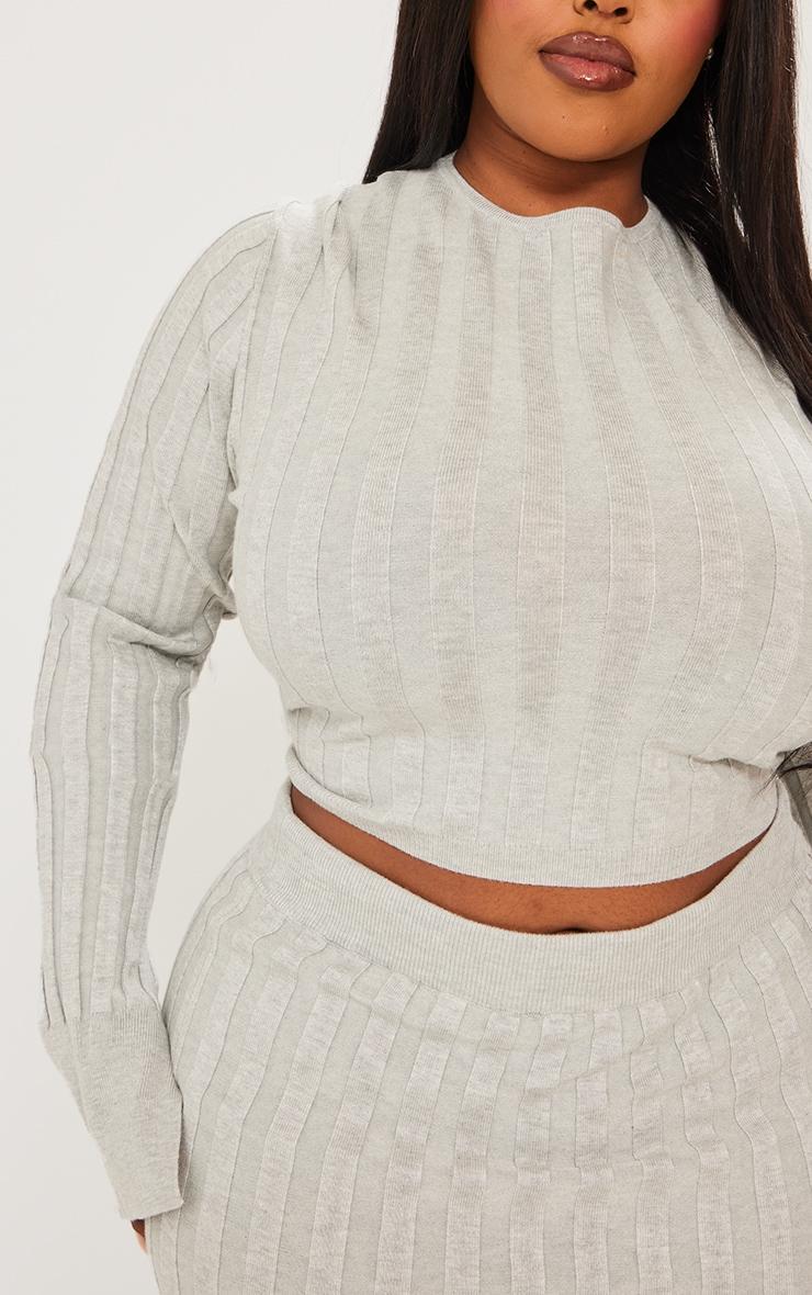 Plus Grey Wide Rib Knit Long Sleeve Top Product Image
