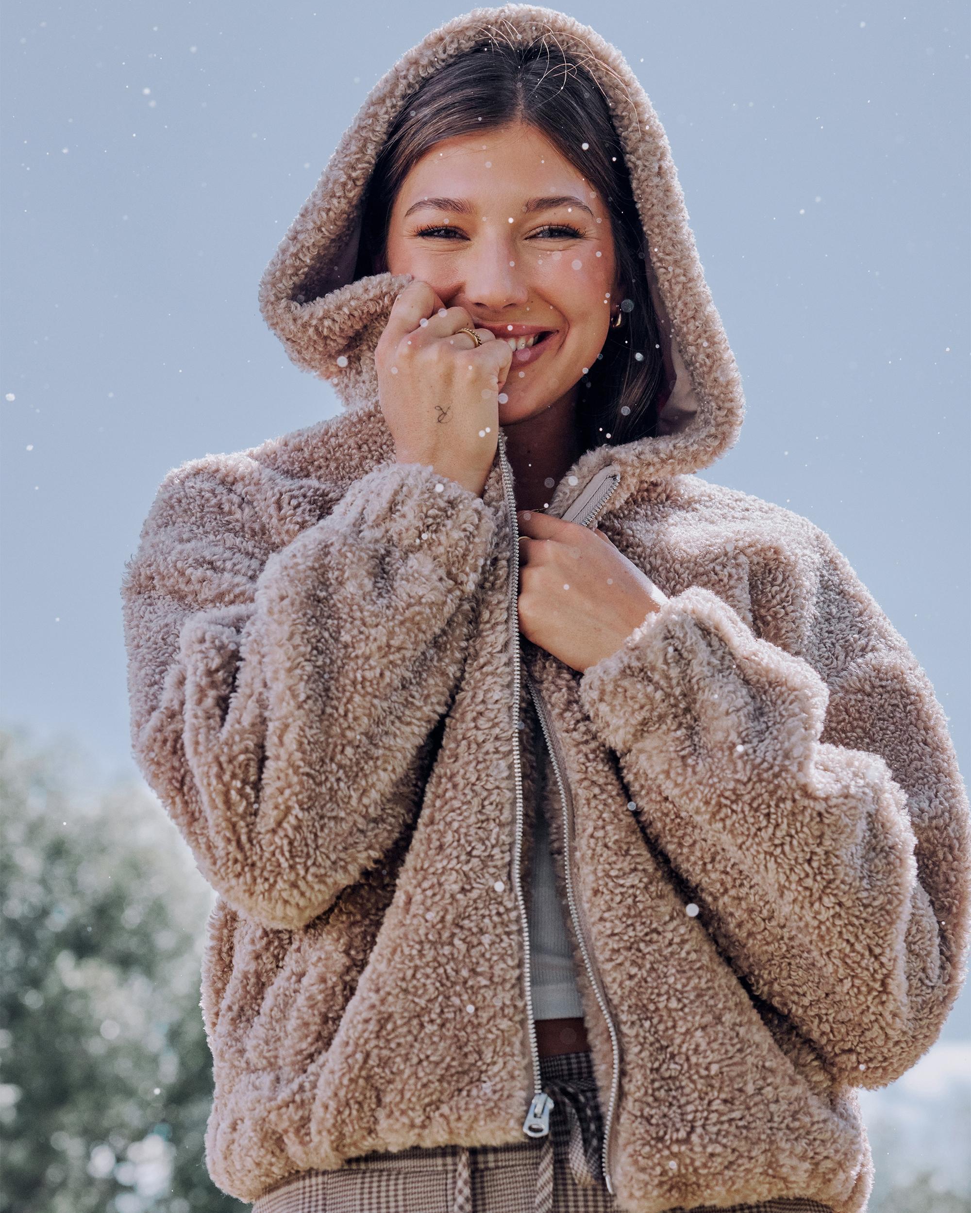 Curly Faux Fur Zip-Up Jacket Product Image