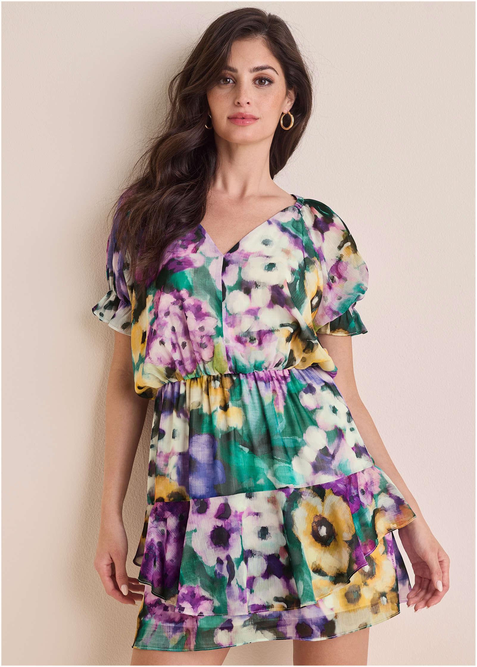 Floral Chiffon Mini Dress - Monet's Garden Product Image
