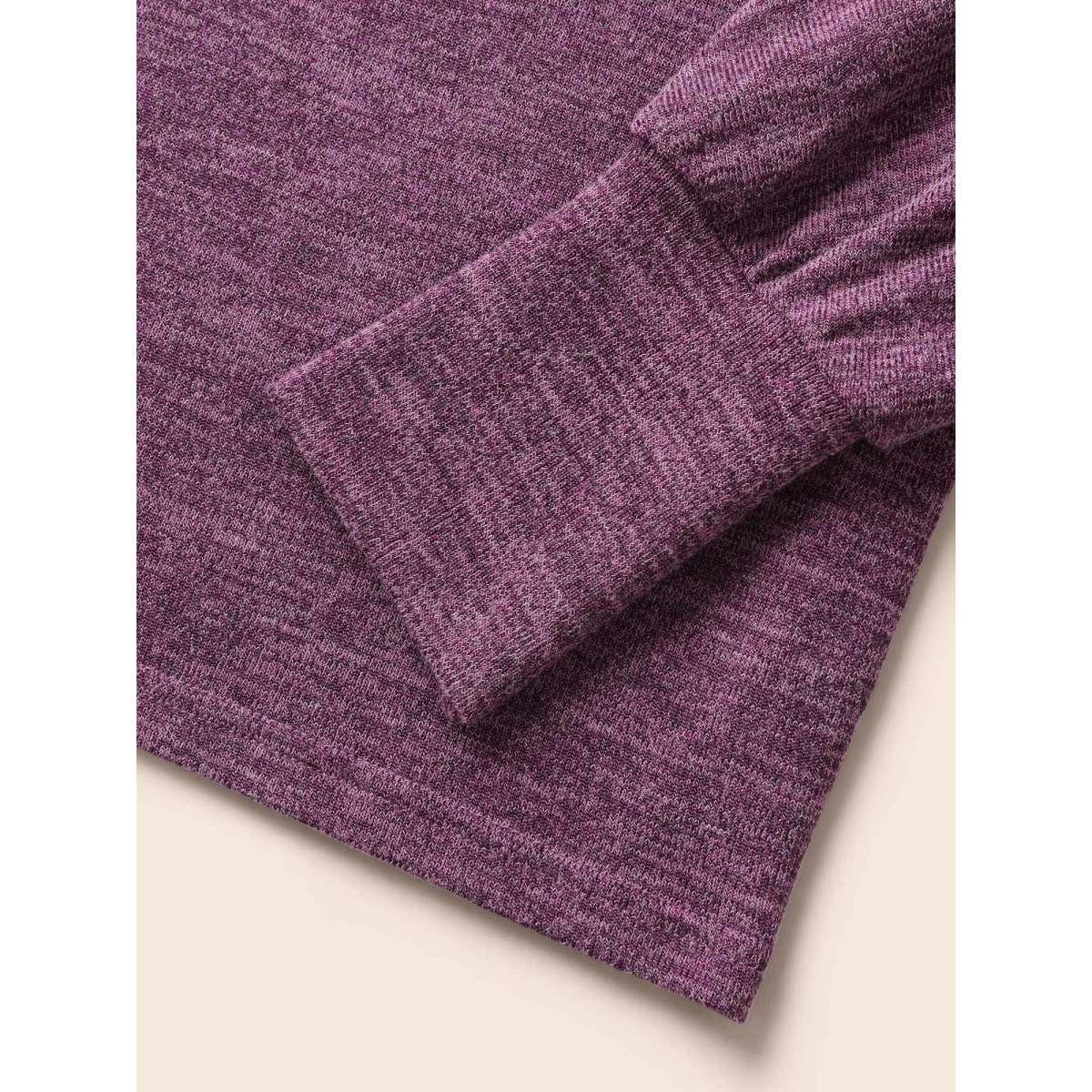 Plus Size Plain Heather Elastic cuffs Dolman Sleeve T-shirt Purple Women Casual Elastic cuffs Plain Round Neck Everyday T-shirts BloomChic 30/6X Product Image