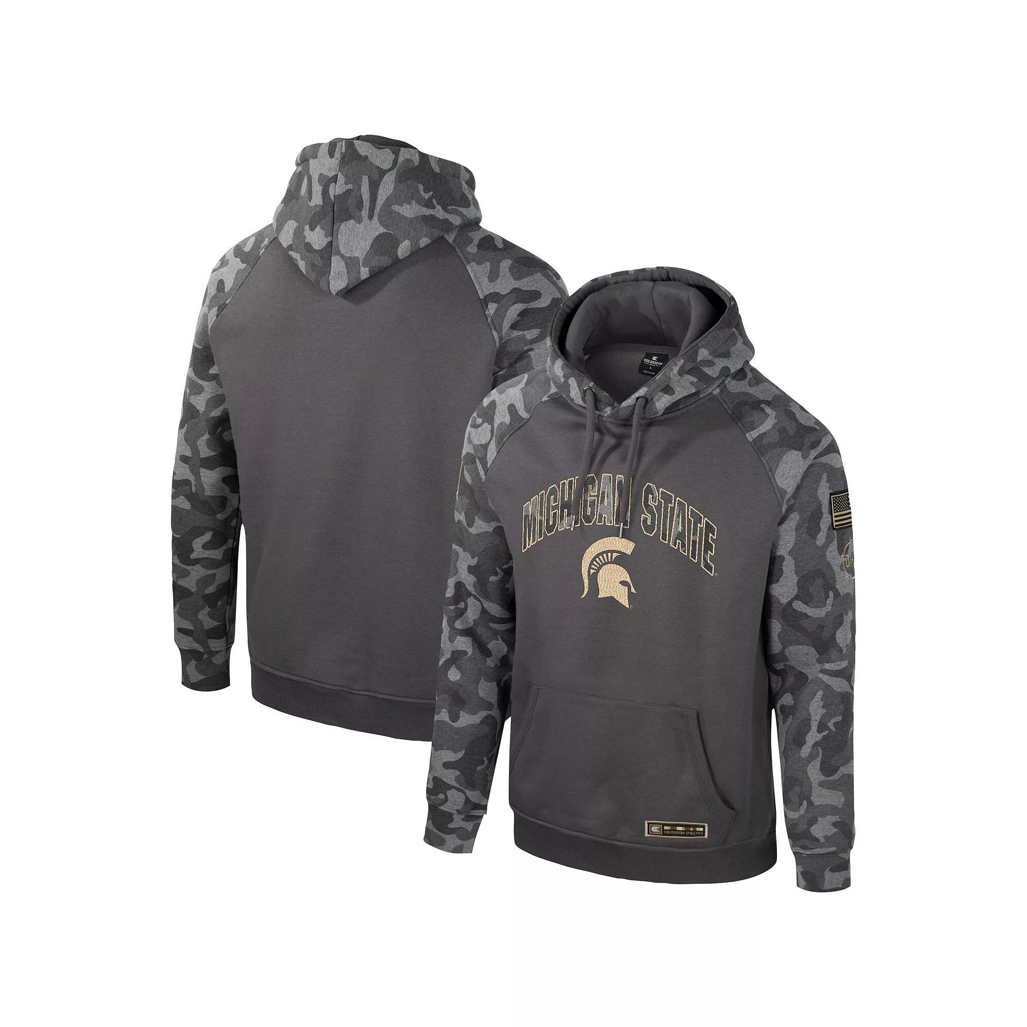 Mens Colosseum Charcoal Michigan State Spartans OHT Military Appreciation Camo Raglan Pullover Hoodie Product Image