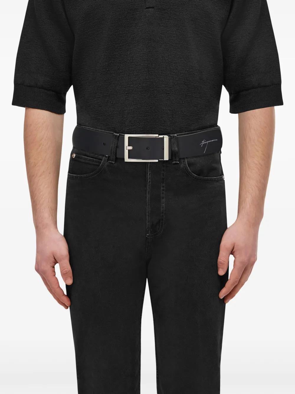 FERRAGAMO Logo-engraved-buckle Reversible Leather Belt In Black Product Image