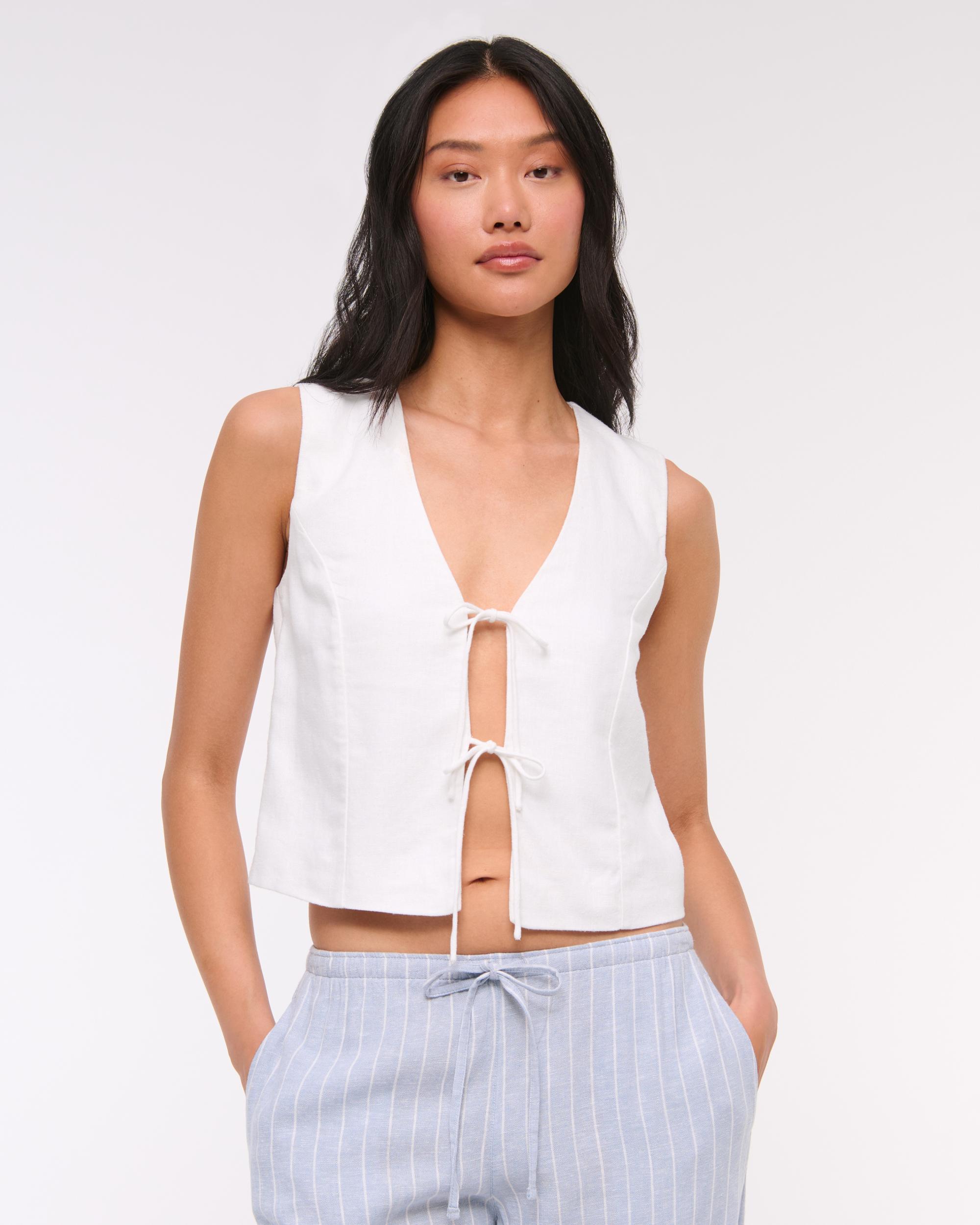 Tie-Front Linen-Blend Vest Product Image