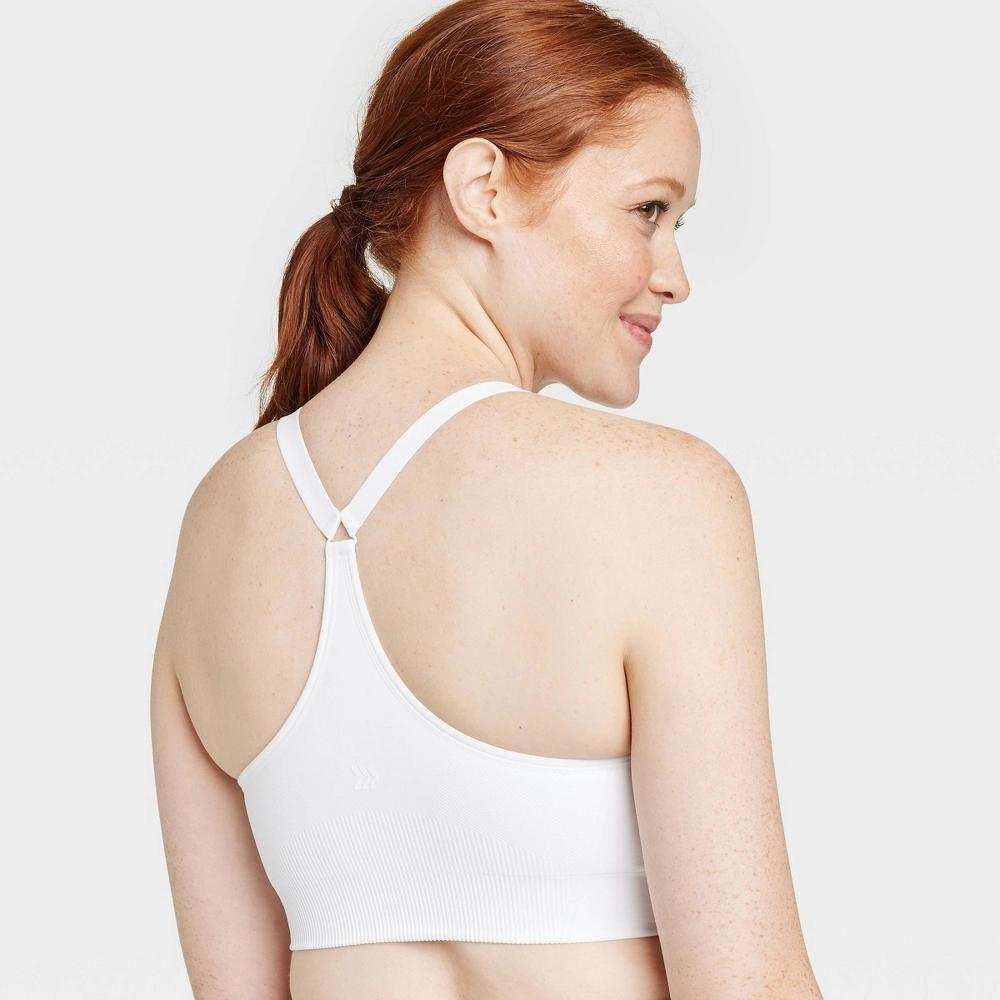 Womens Seamless Medium Support Cami Sports Bra - All In Motion White S: Racerback, Pullover, Adjustable Straps, Removable Padding Product Image
