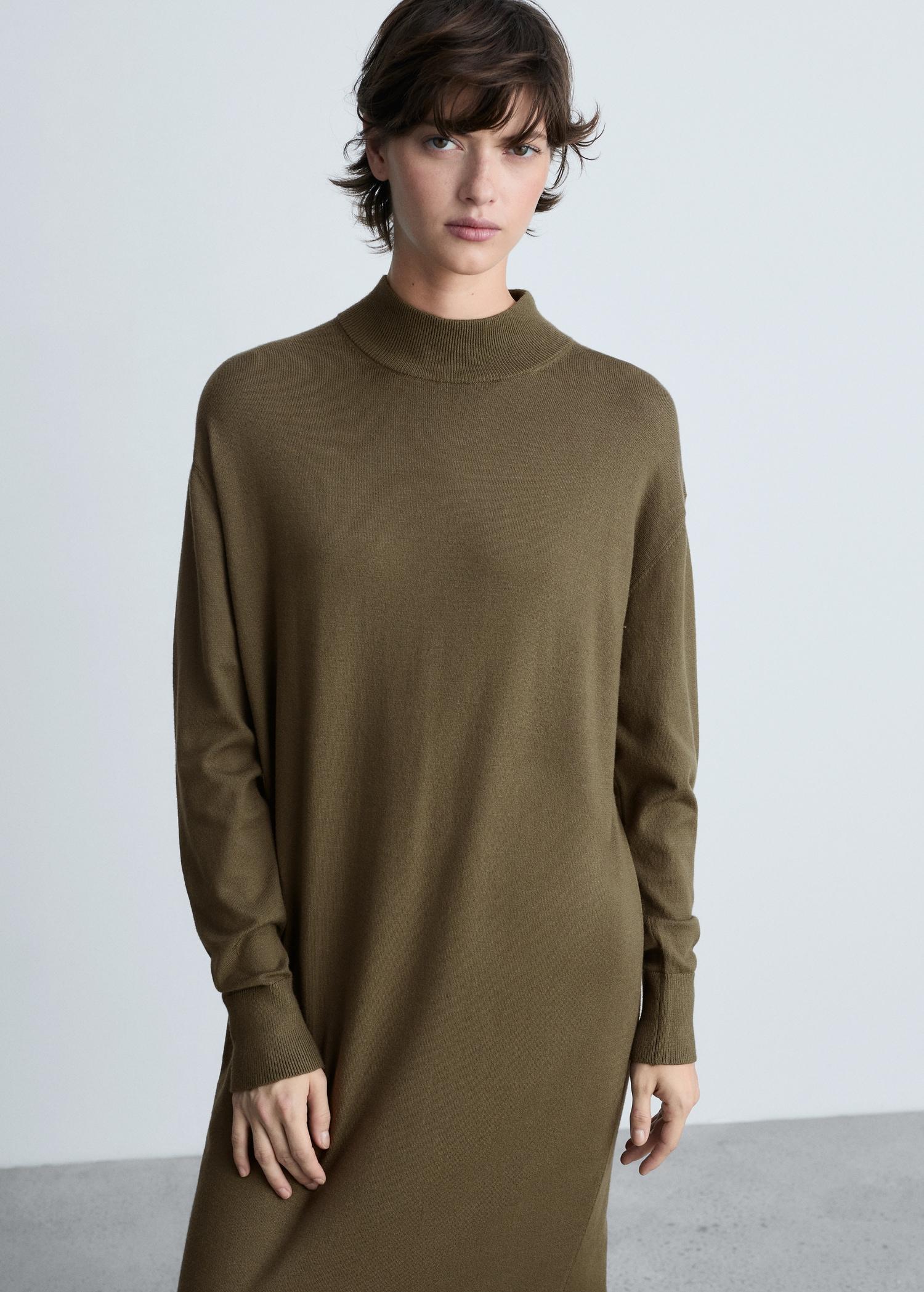 Perkins-neck knitted dress - Women | MANGO USA Product Image