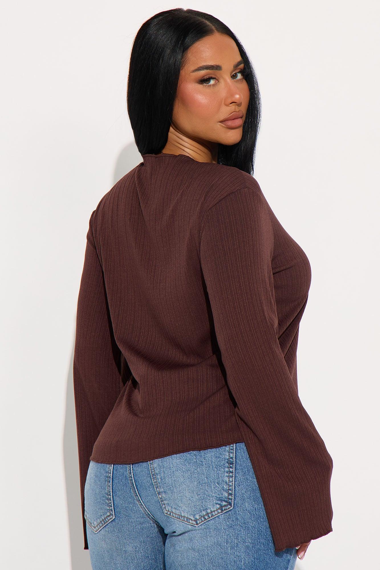 Sunset Cruise Long Sleeve Flyaway Top - Brown Product Image