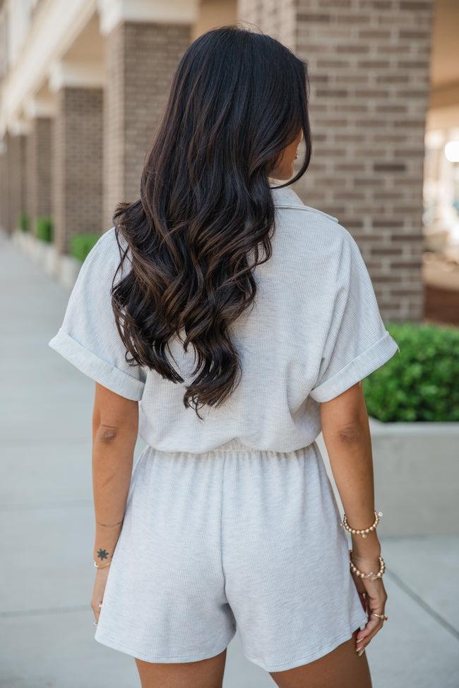 Plain As Day Grey Button Up Collared Romper FINAL SALE Product Image