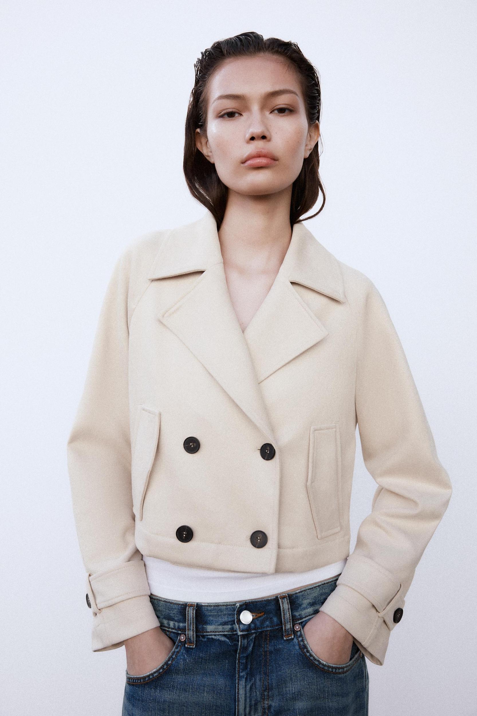 SHORT FAUX SUEDE TRENCH COAT Product Image
