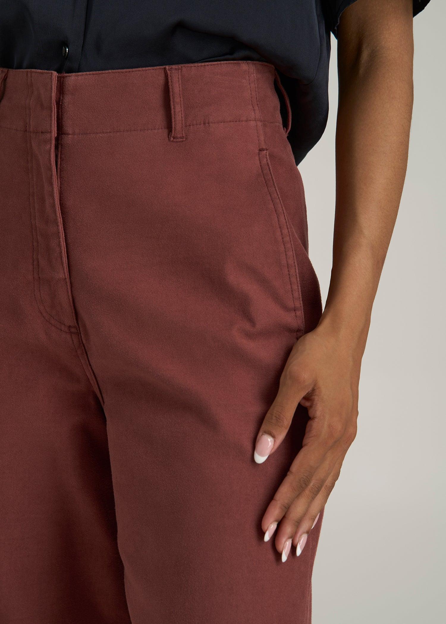 High-Rise Wide-Leg Flat-Front Chino Pants for Tall Women in Intense Rust Product Image