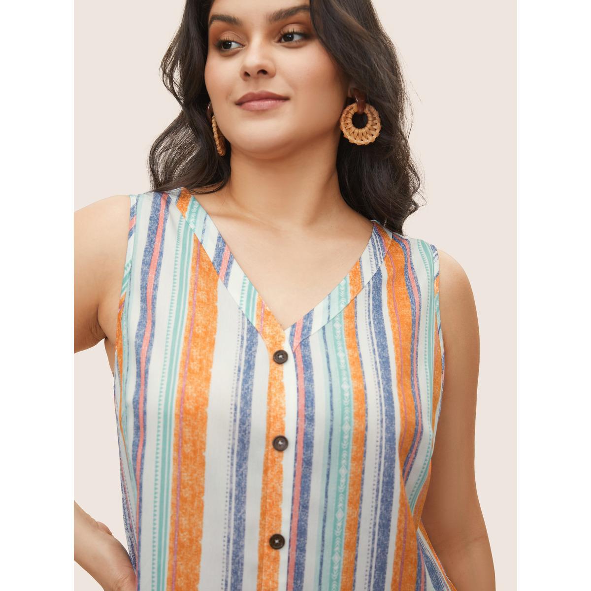 Plus Size Colored Striped Button Detail Tank Top Women Multicolor Casual Button V-neck Everyday Tank Tops Camis BloomChic 18-20/2X Product Image
