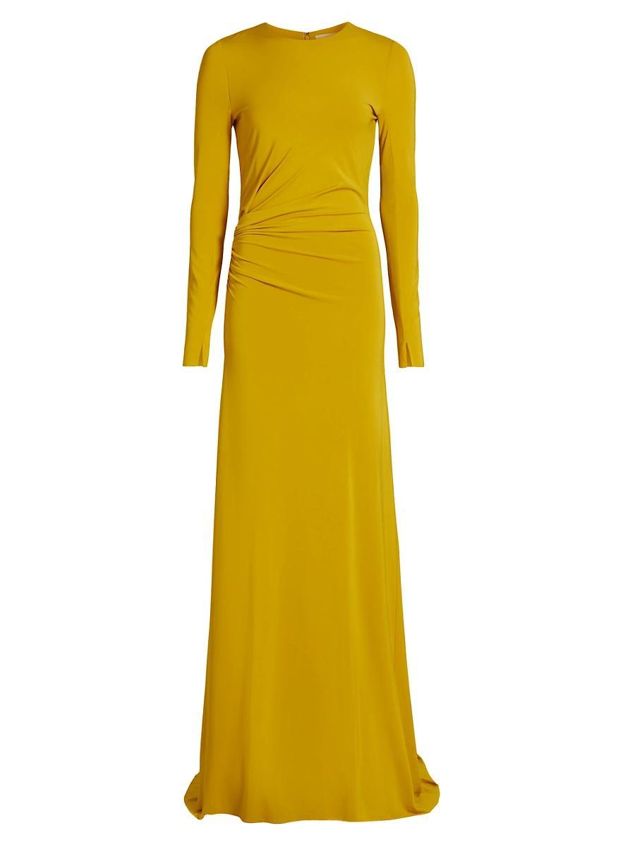 Womens Jersey Gathered Long-Sleeve A-Line Gown Product Image